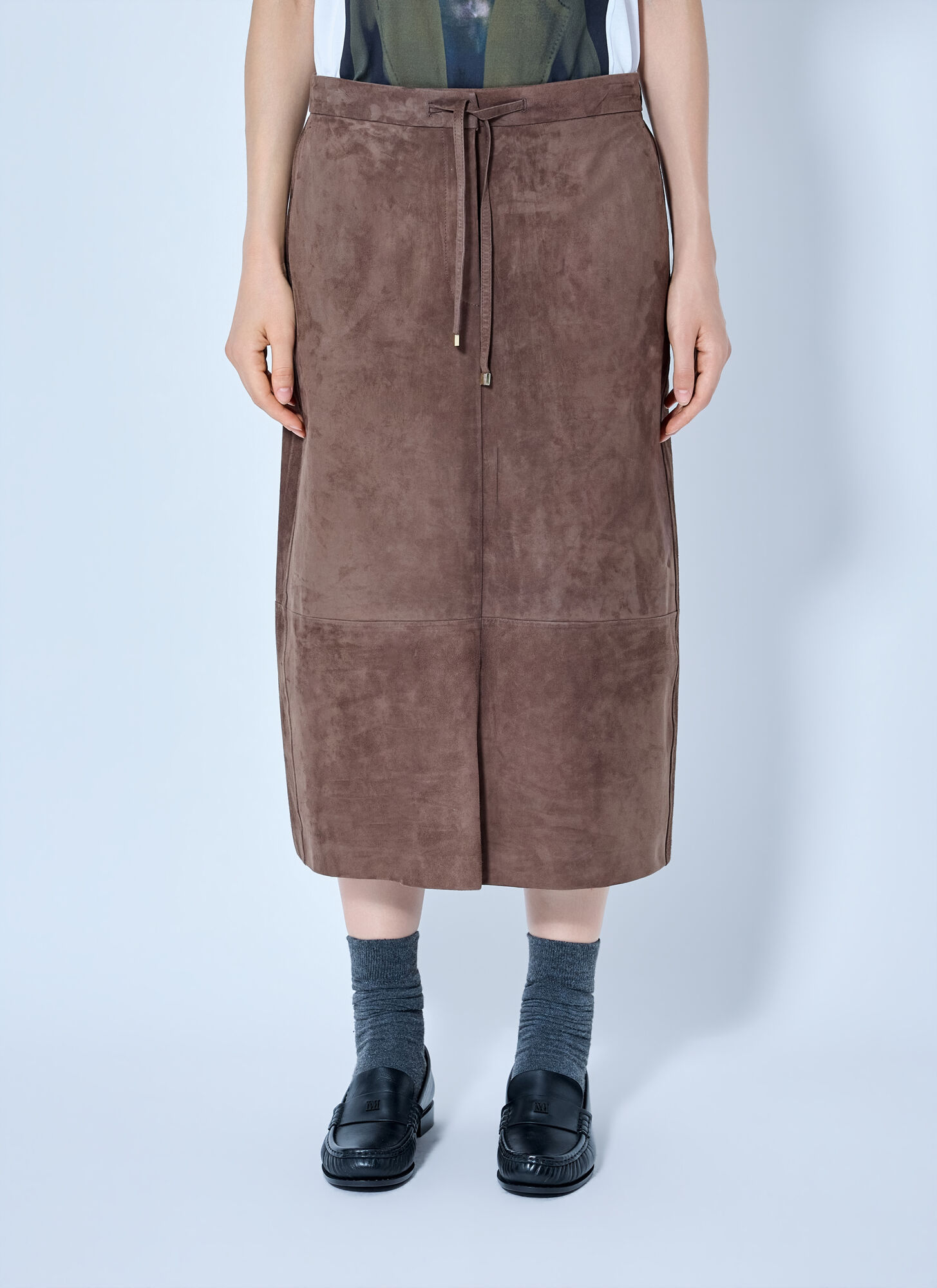 Max Mara Suede Midi Skirt In Brown