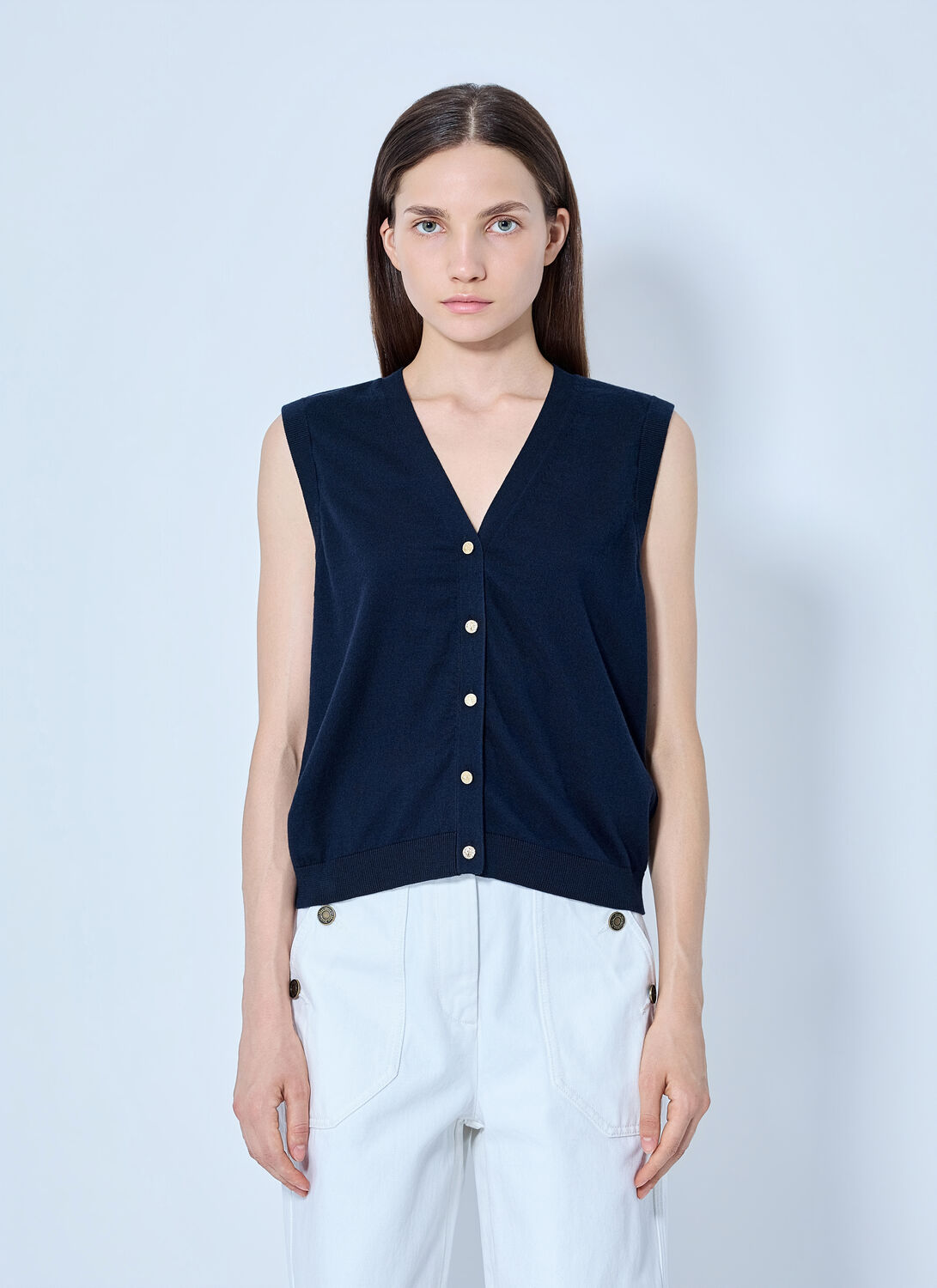 'S Max Mara Sleeveless Button-down Top - Woman Knitwear Navy S