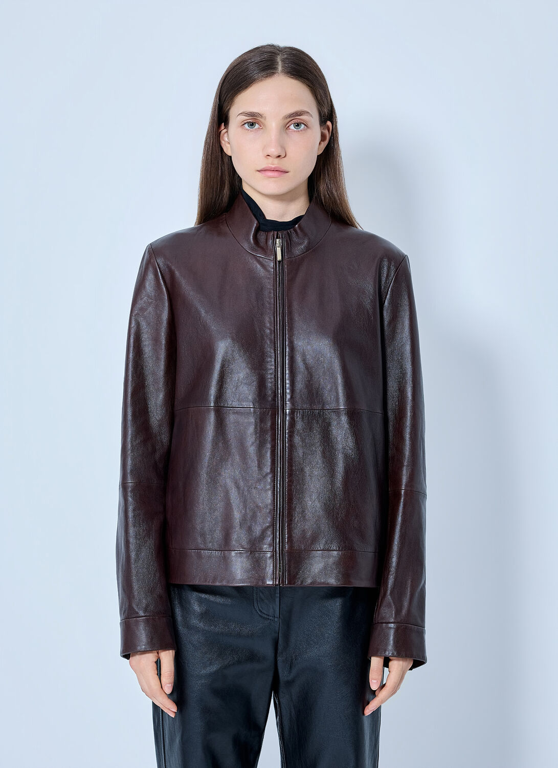 'S Max Mara High-collar Leather Jacket - Woman Jackets Dark Brown It - 38