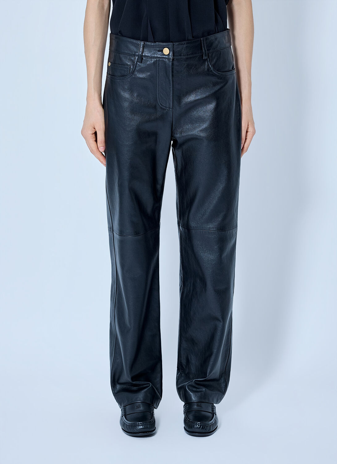 'S Max Mara Leather Straight-leg Trousers - Woman Pants Black It - 44