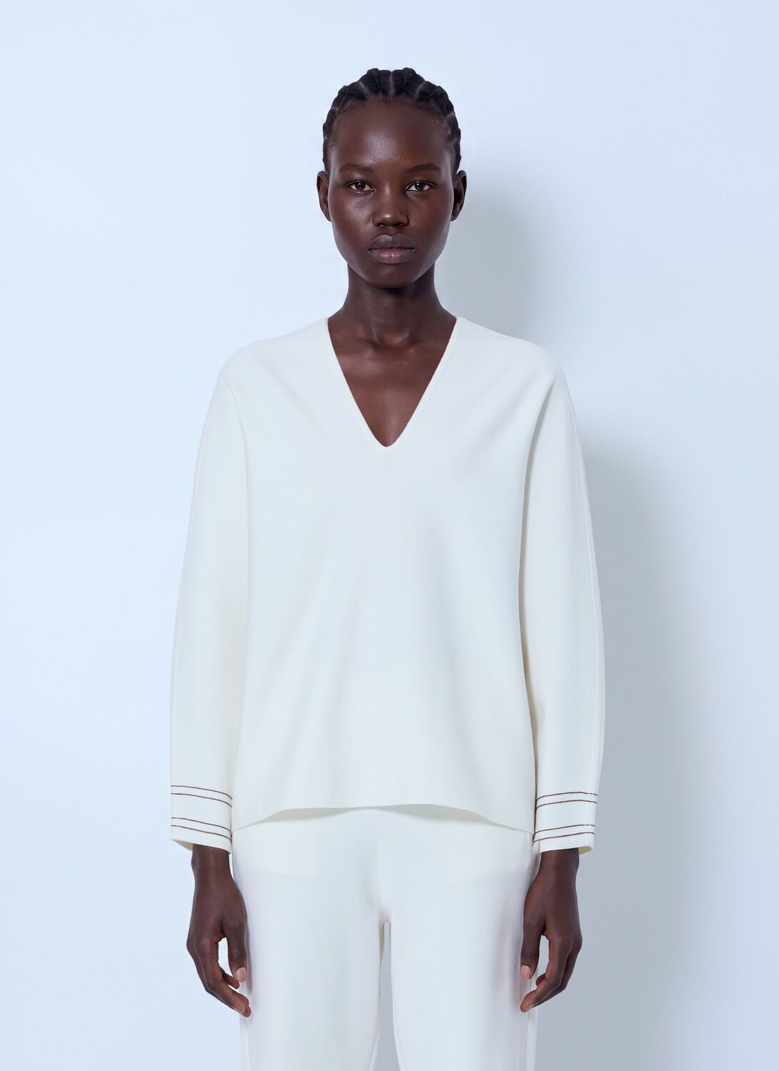 Max Mara V-neck Knit Top - Woman Sweatshirts White S