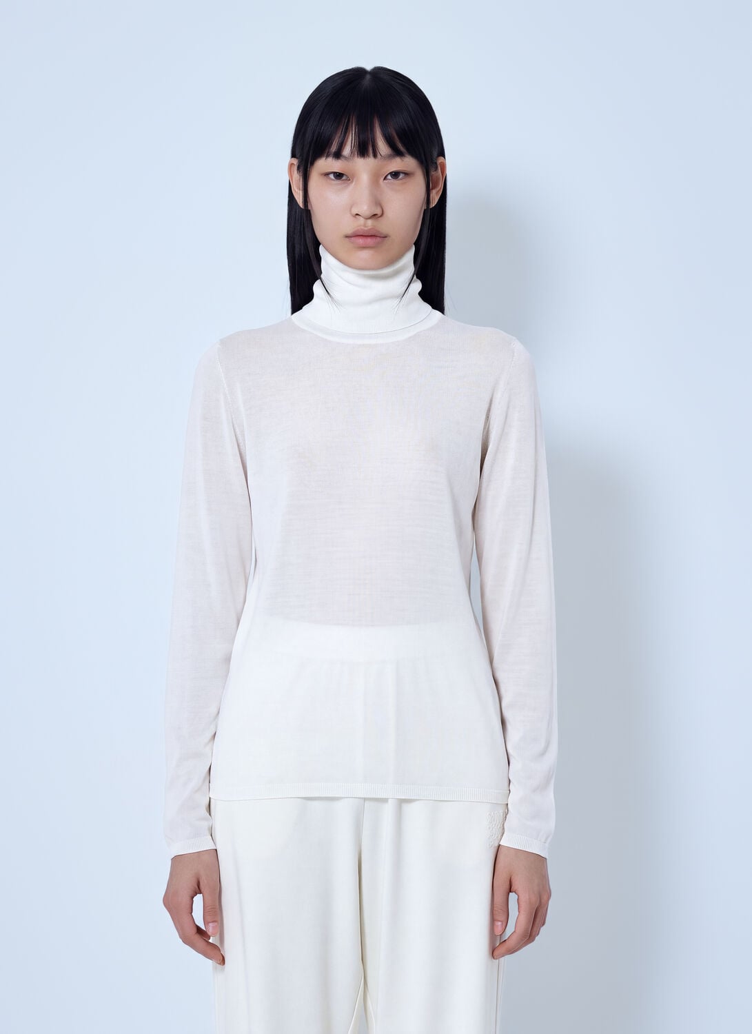 Max Mara Sheer Turtleneck Top - Woman Knitwear White L