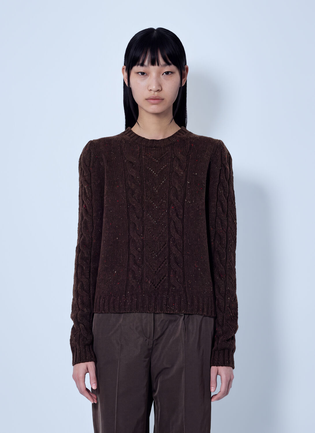 Max Mara Cable Knit Sweater - Woman Knitwear Dark Brown M