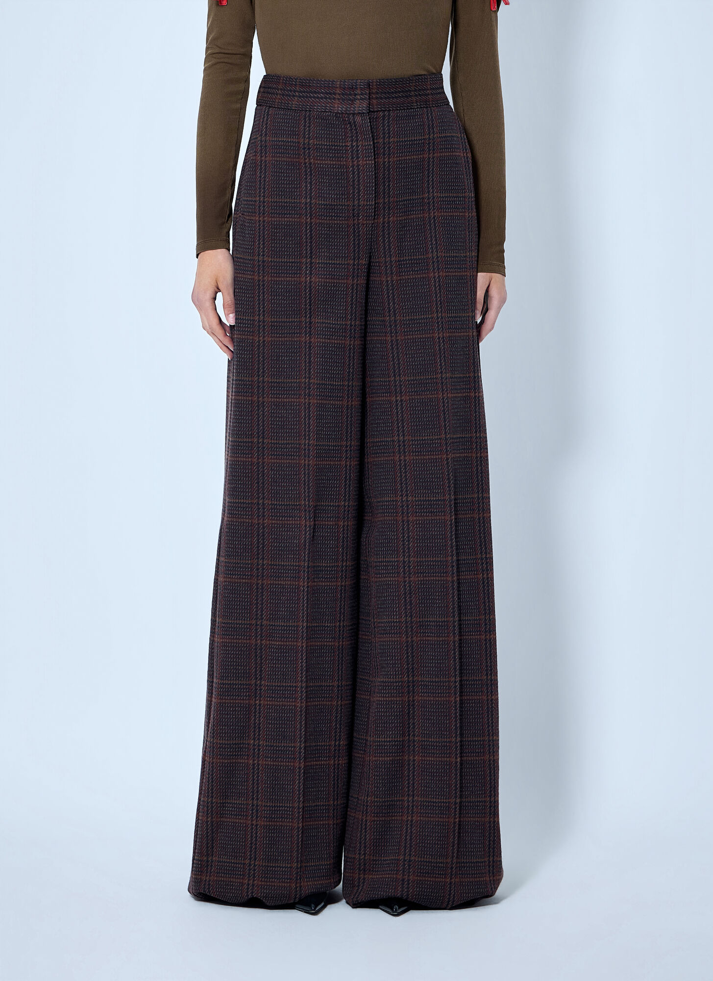 MAX MARA | Burgundy brown Prince of Wales check MXMEMIRO wide-leg trousers | male | 44 - Image 3