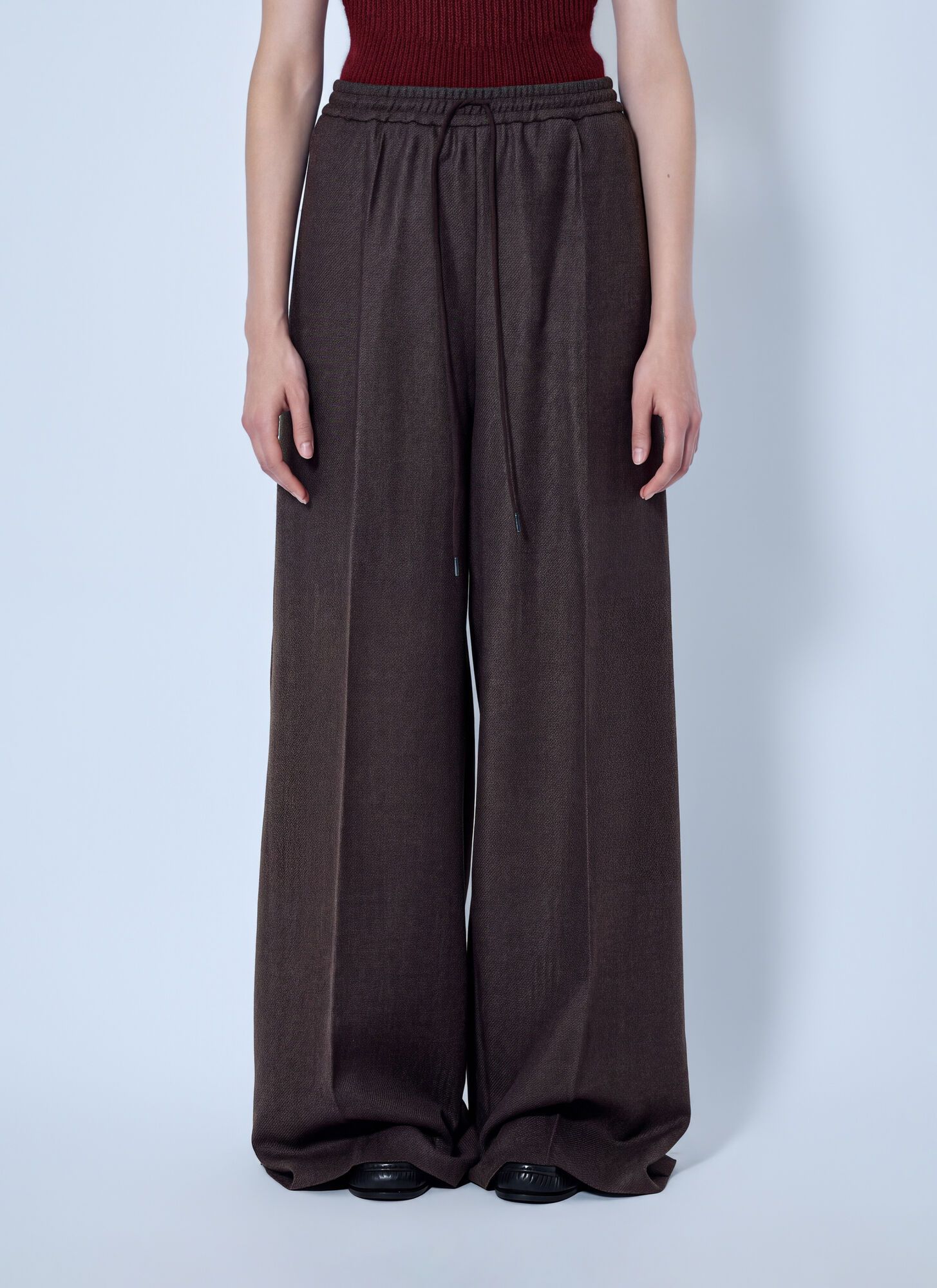 Max Mara Women's Dark Brown Wide-Leg Drawstring Trousers - Woman Pants It - 42 - Image 1