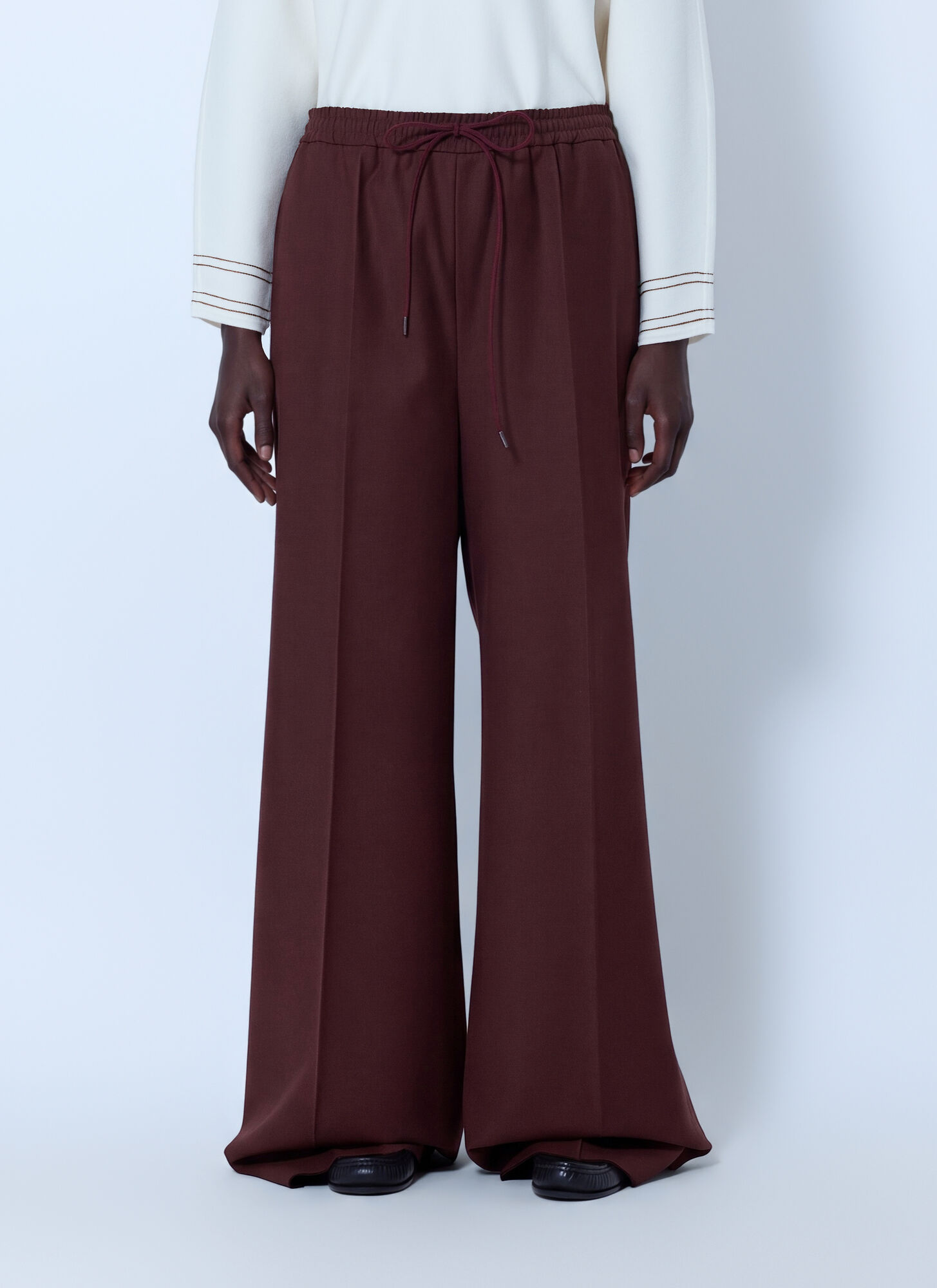 Max Mara Donna Burgundy Wide-Leg Drawstring Trousers - Woman Pants It - 40