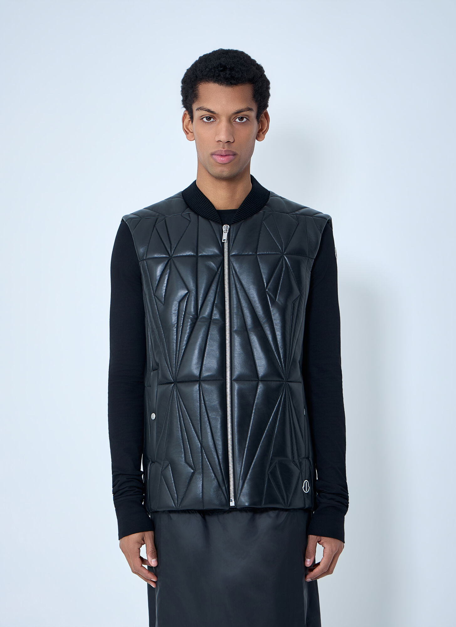 Moncler + Rick Owens Unisex Black Geocamo Flight Leather Hooded Gilet - Jackets 1
