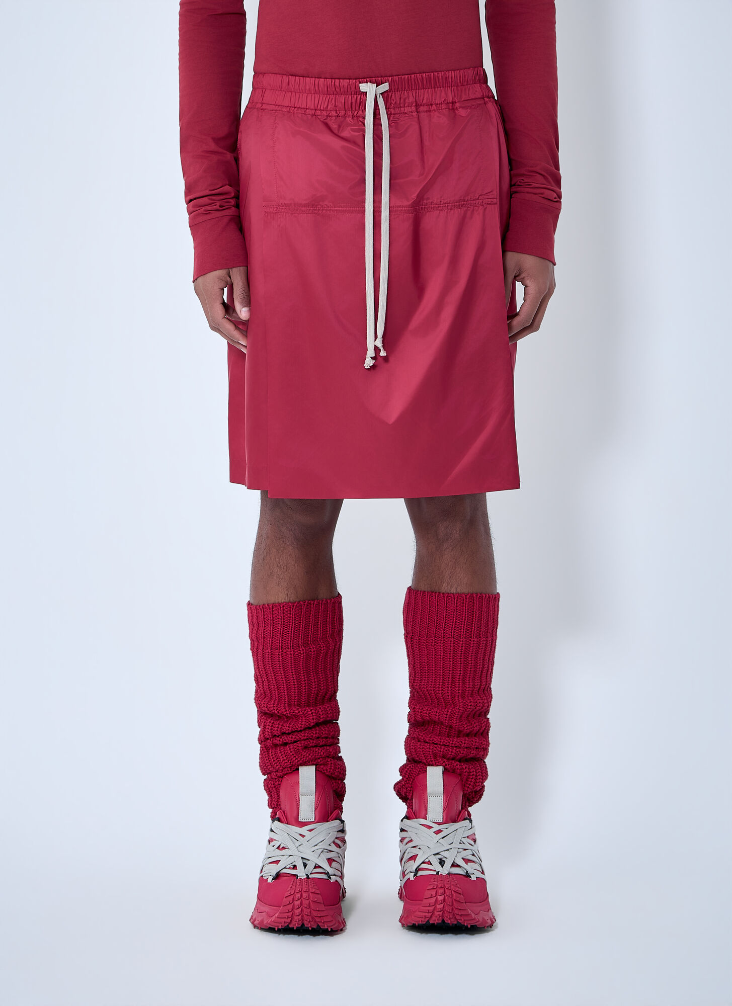 Moncler + Rick Owens Unisex Red Drawstring Midi Kilt Shorts - Shorts M