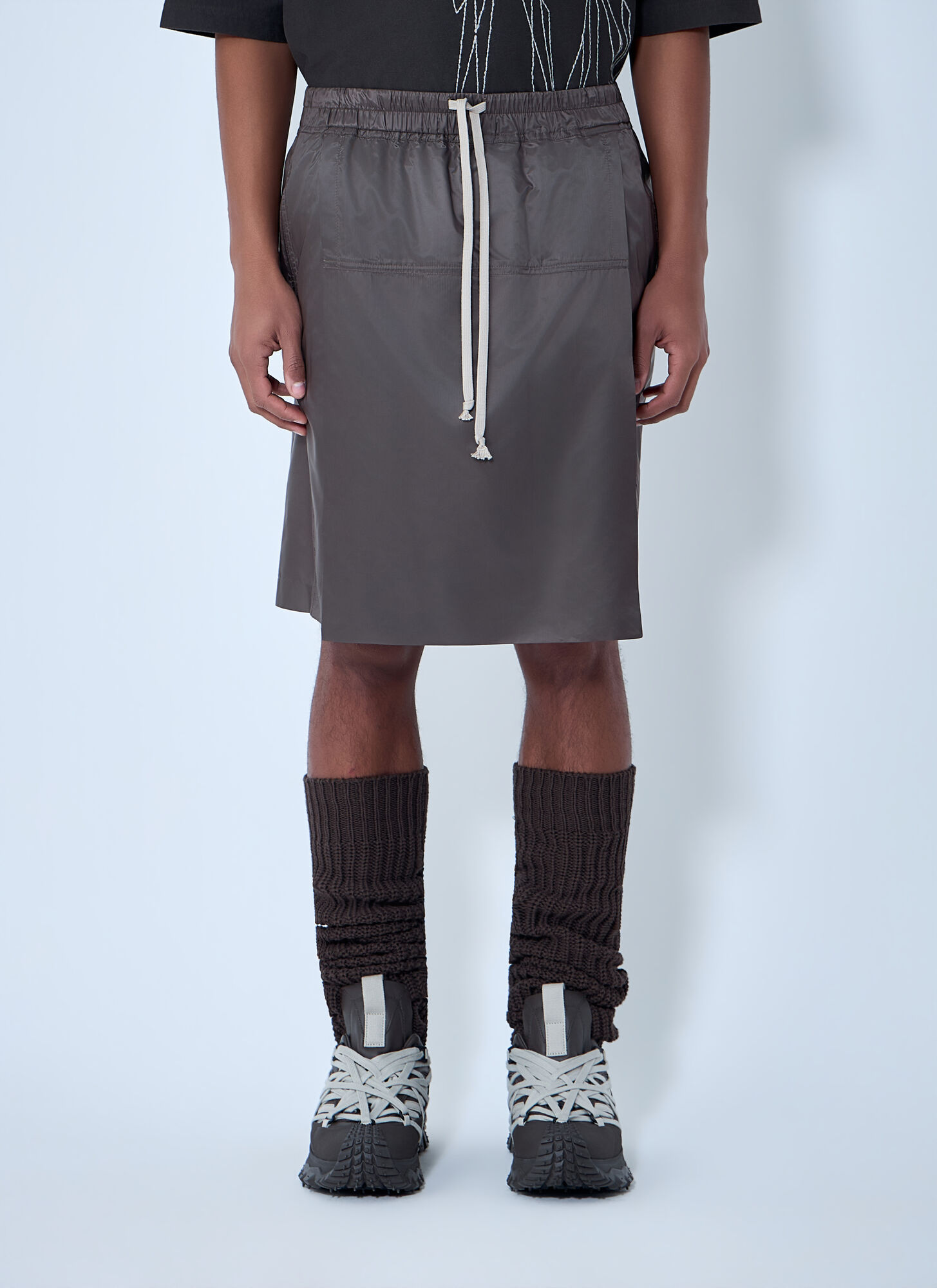 Moncler + Rick Owens Unisex Grey Drawstring Midi Kilt Shorts - Shorts M