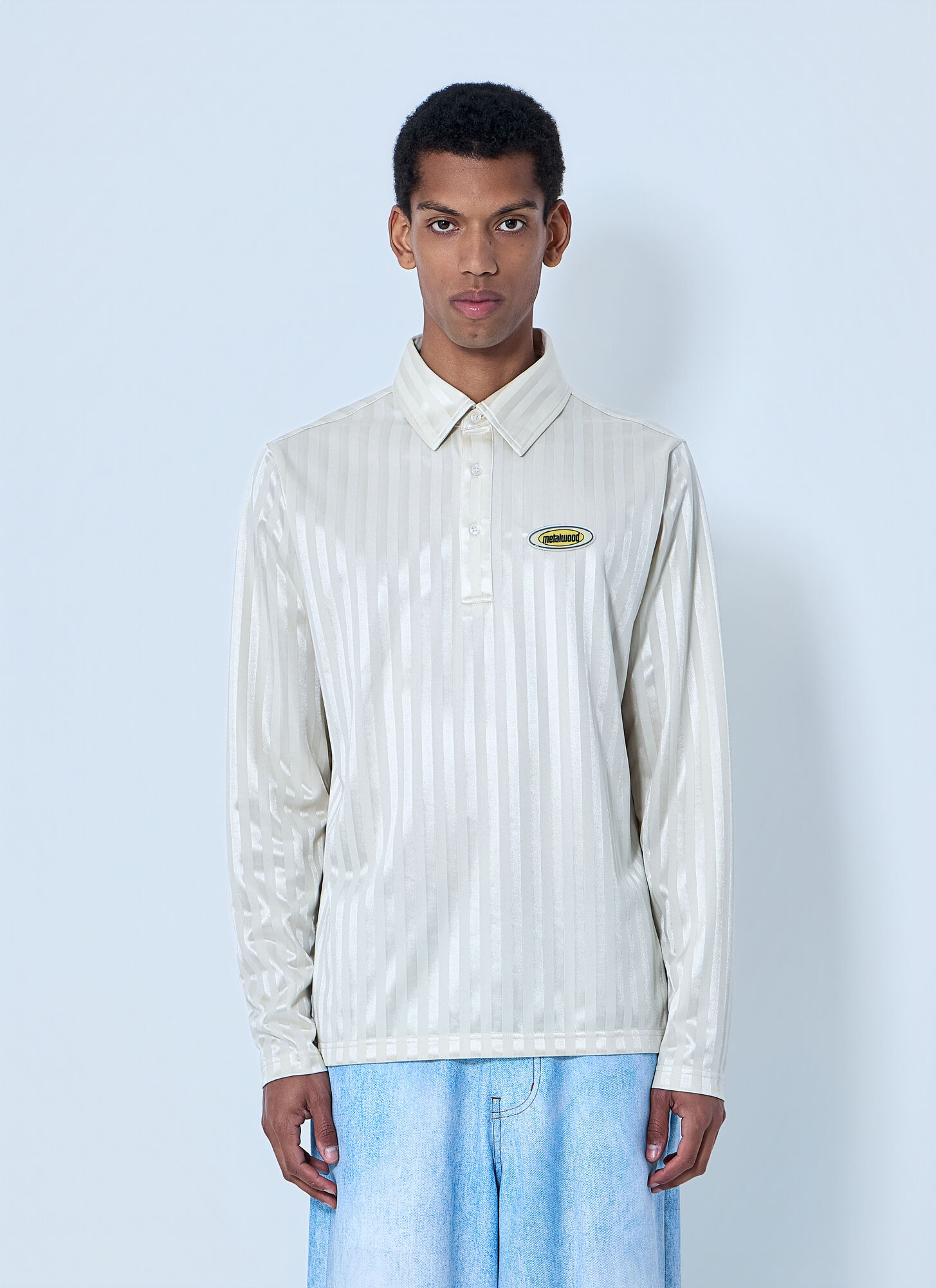 Metalwood Striped Long Sleeve Polo Shirt - Man Polo Shirts Beige L