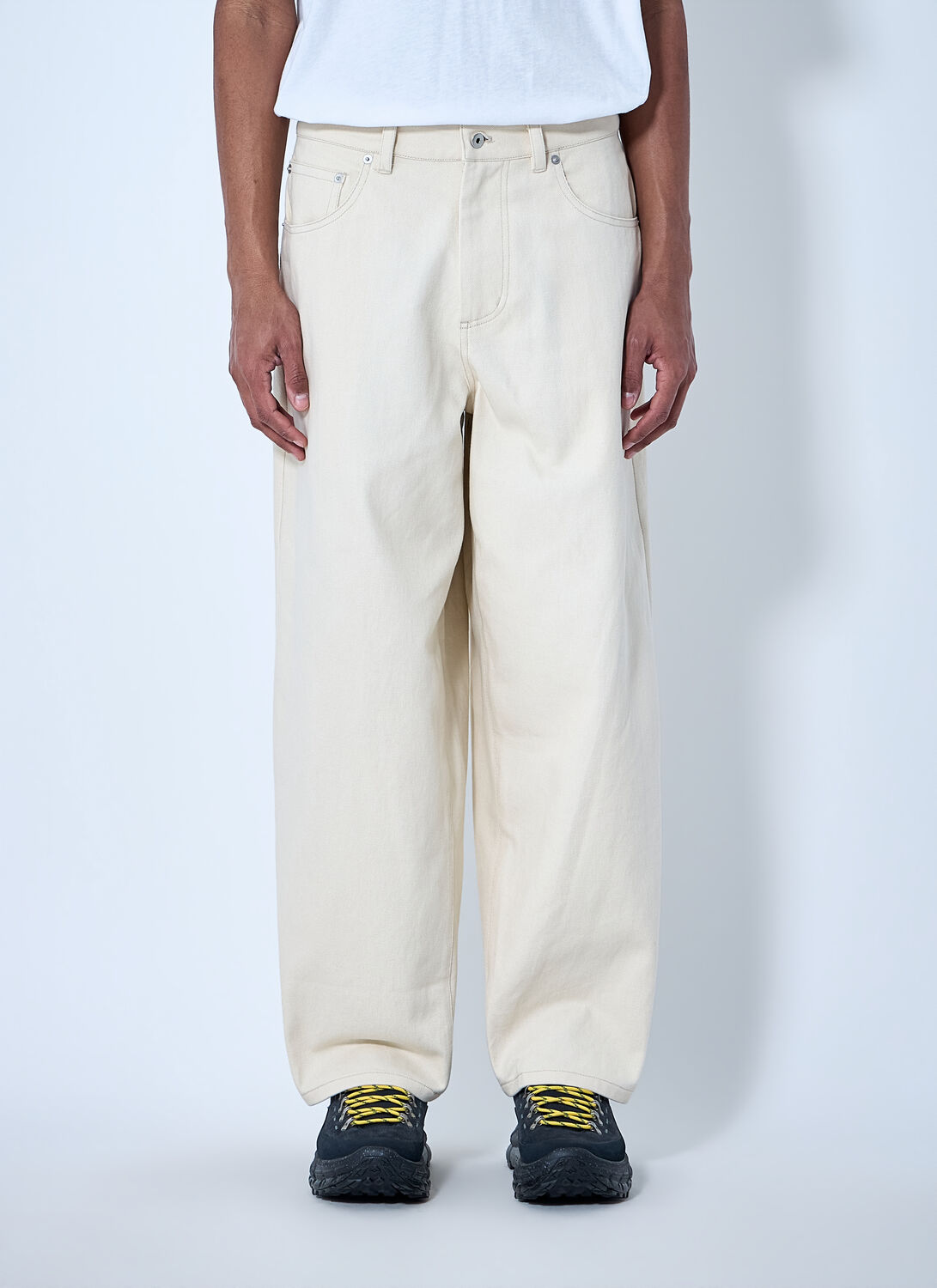 Metalwood Wide-leg Denim Trousers - Man Pants Beige Xl