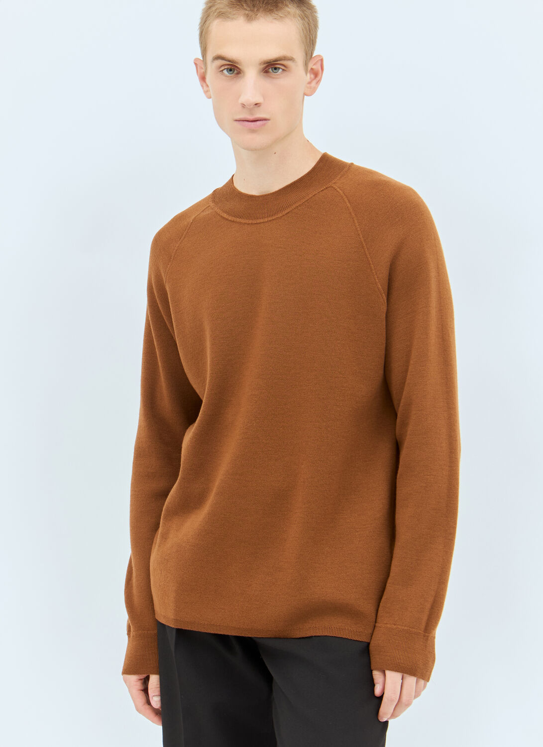 Mhl By Margaret Howell Round-neck Ribbed-trim Sweater In Brown