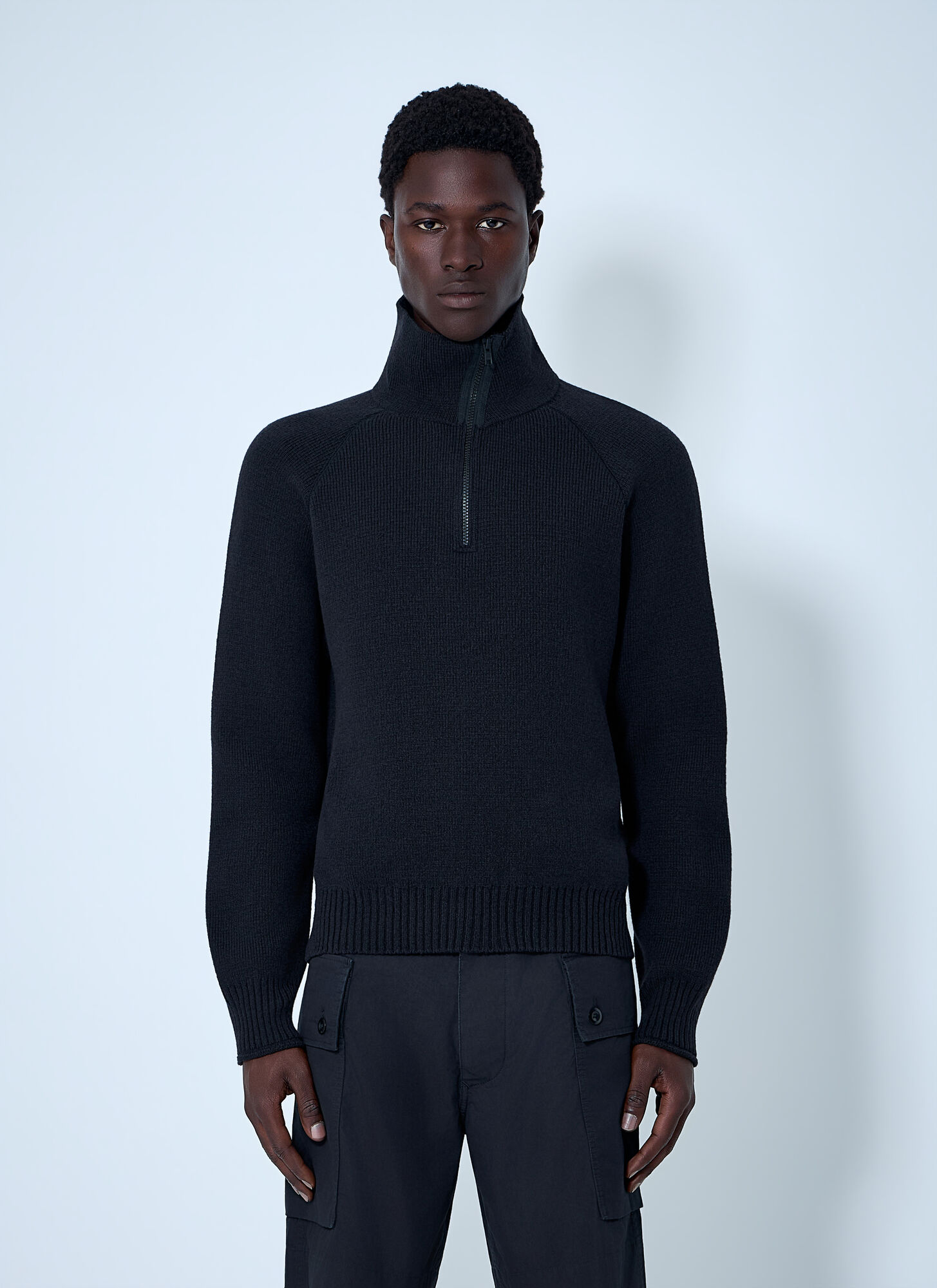 Margaret Howell High Neck Wool Zip Sweater - Man Knitwear Black M　マーガレット ハウエル ハイネック ウール ジップ セーター - 男性ニットウェア ブラック M Margaret