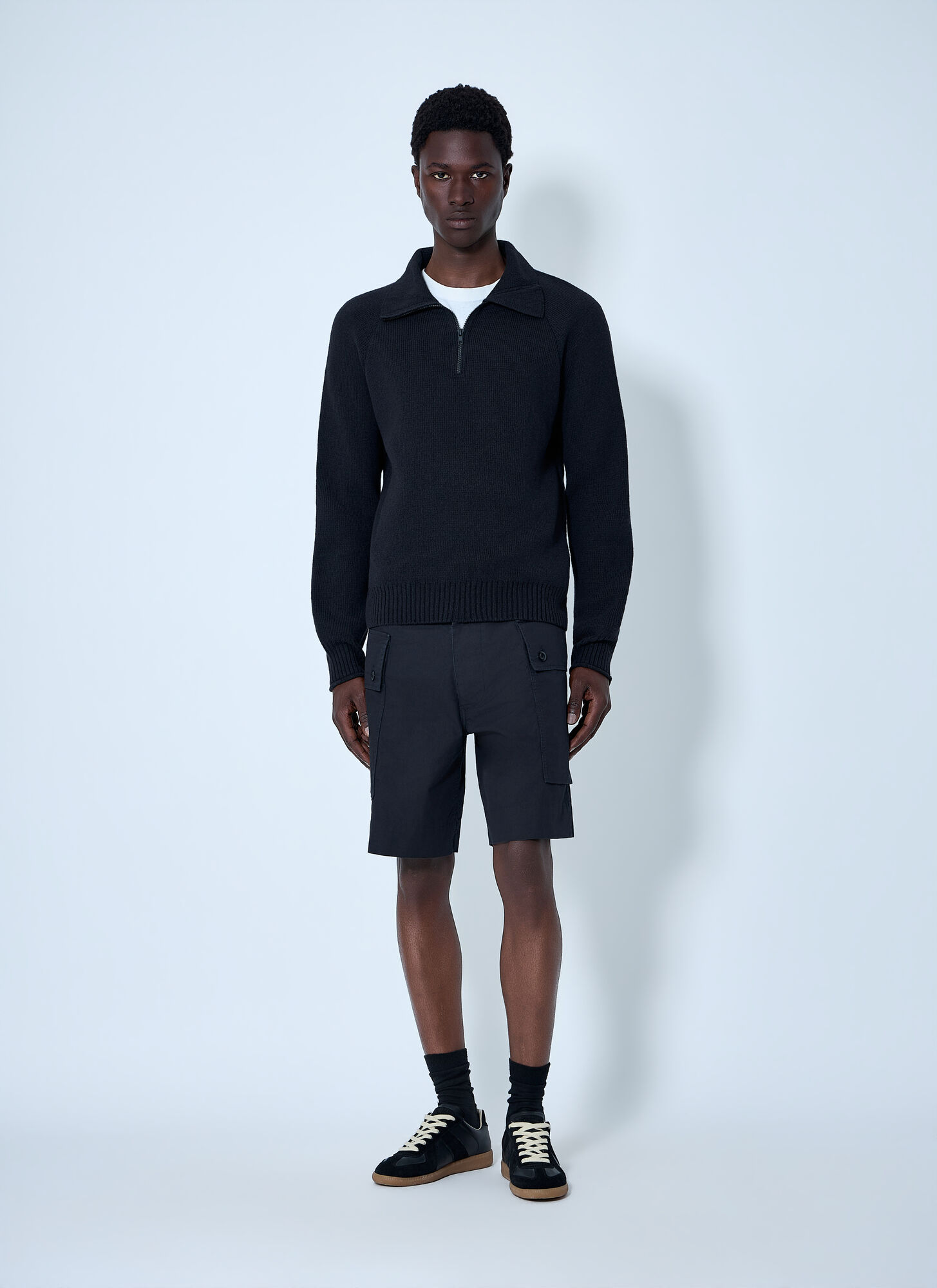  Margaret Howell Margaret Howell High Neck Wool Zip Sweater - Mann Strick Black S 