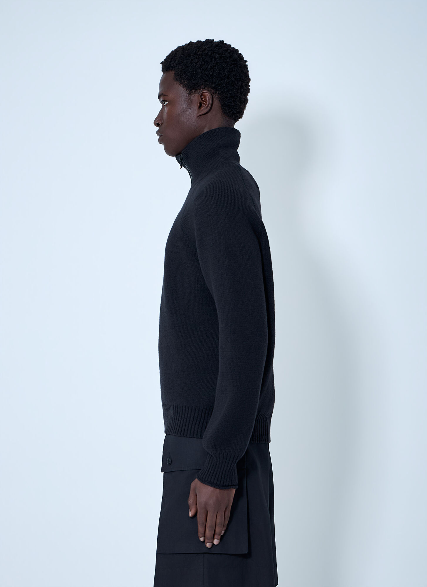  Margaret Howell Margaret Howell High Neck Wool Zip Sweater - Mann Strick Black S 