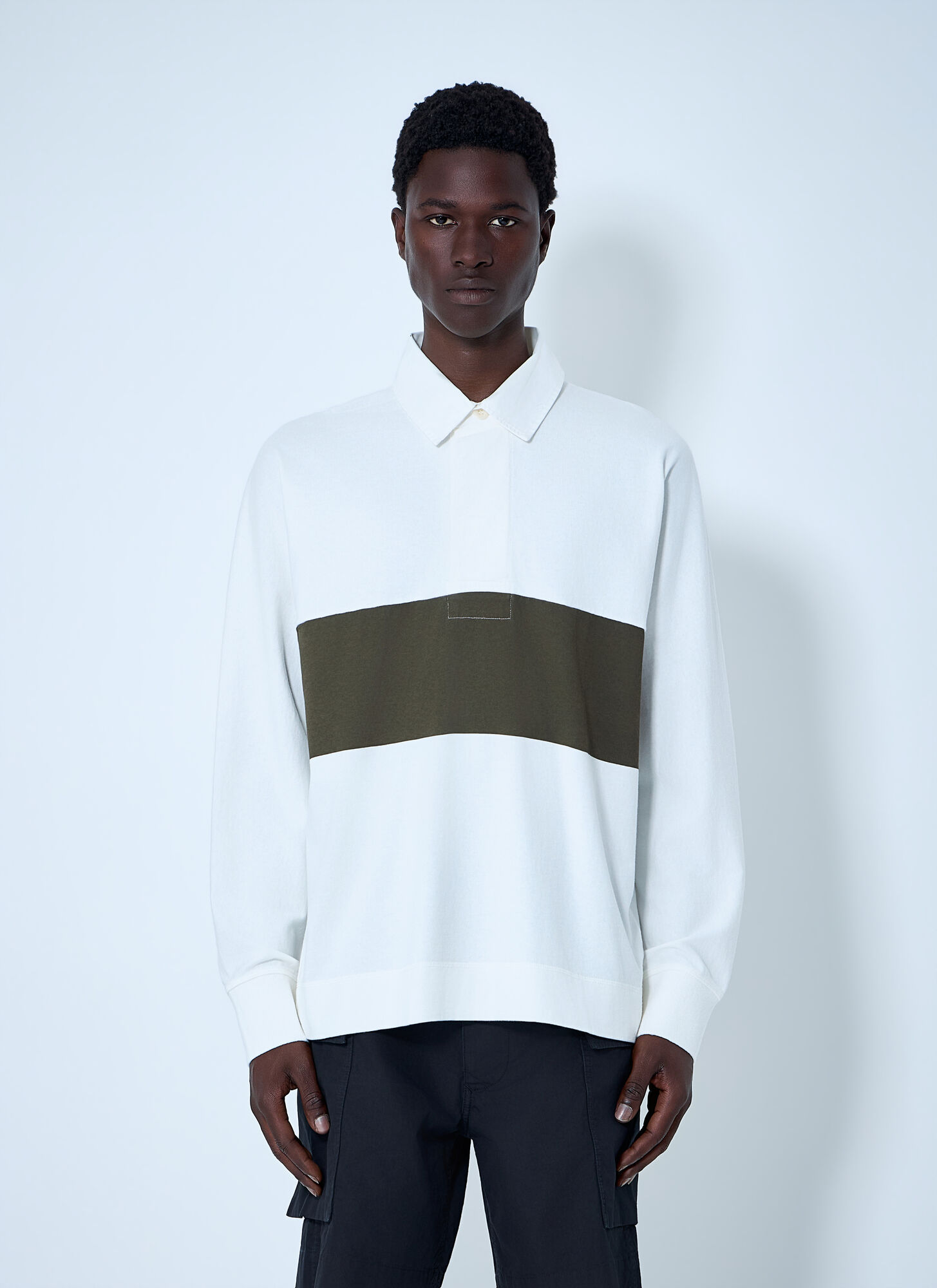 Margaret Howell Panelled Long Sleeve Polo Shirt - Man Polo Shirts White L　マーガレット・ハウエル パネル長袖ポロシャツ - 男性ポロシャツ ホワイト L Margaret