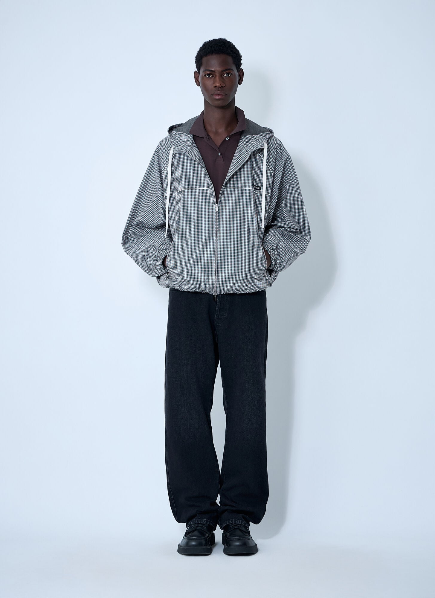  Miu Miu Miu Miu Check Hooded Jacket - Mann Jacken Grey 44 