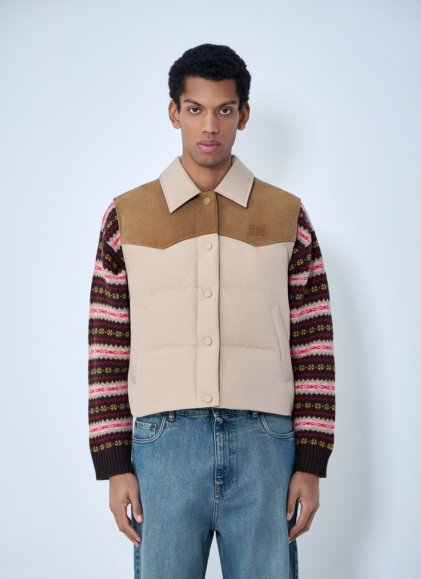 Miu Miu Miu Miu Padded Suede Yoke Vest - Man Jackets Beige It - 40　ミュウミュウ パッド入りスエード ヨーク ベスト - メンズ ジャケット ベージュ It - 40