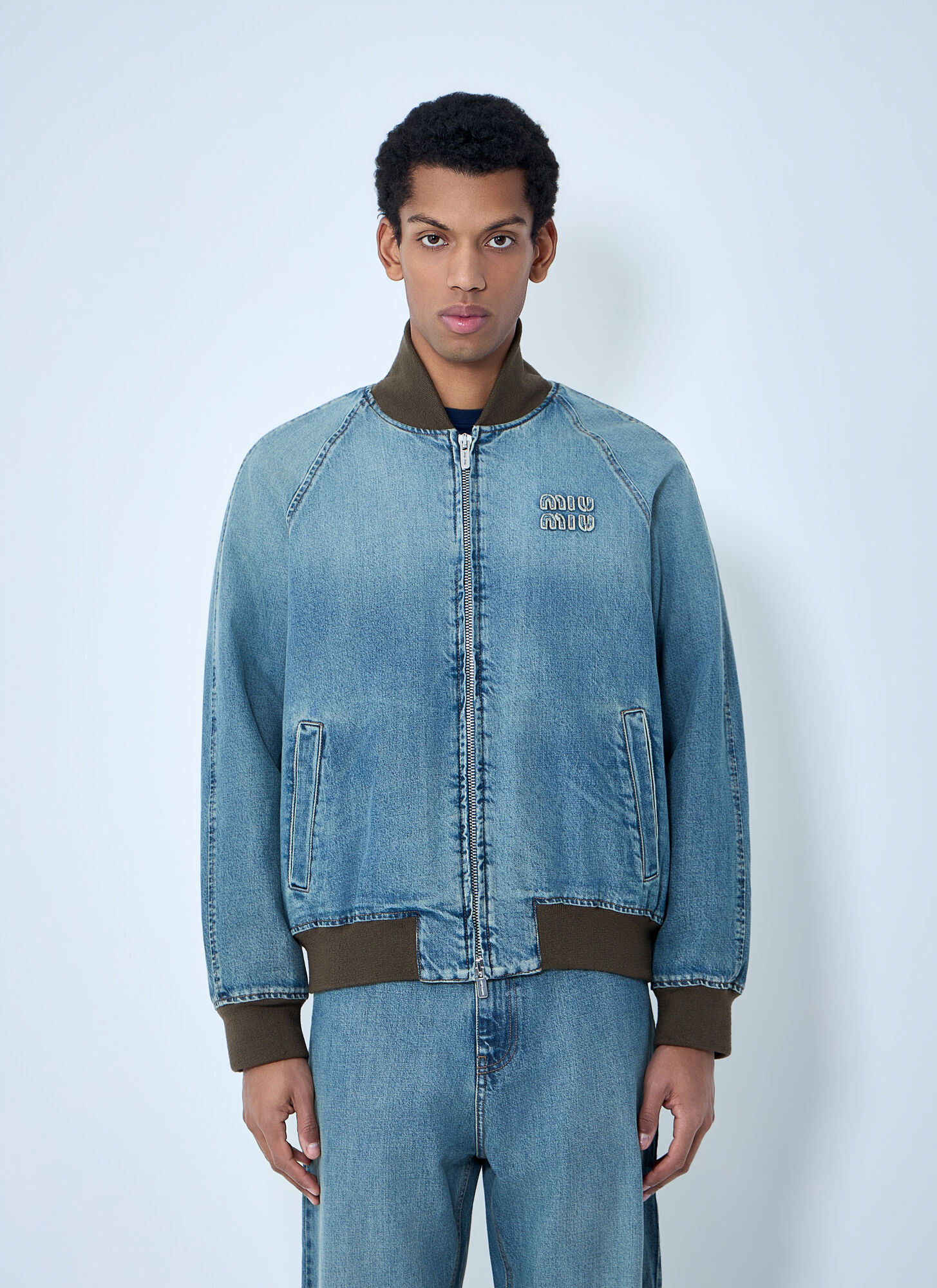 Miu Miu Miu Miu Denim Blouson Jacket - Man Jackets Blue It - 40　ミュウミュウ デニム ブルゾン ジャケット - メンズ ジャケット ブルー IT - 40