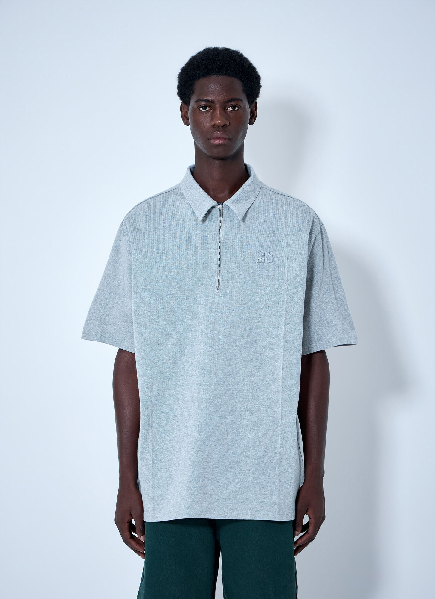 Miu Miu Men's Grey Half-Zip Polo Shirt - Man Polo Shirts It - 48