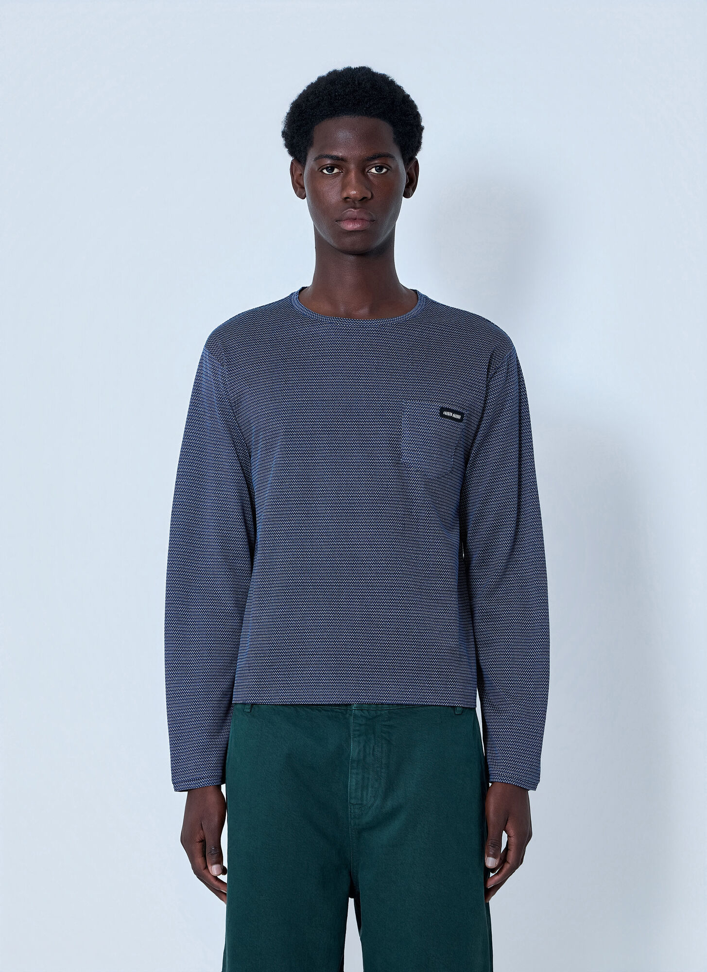 Miu Miu Miu Miu Textured Long Sleeve Top - Man Knitwear Blue M　ミュウミュウ テクスチャード ロング スリーブ トップ - マン ニットウェア ブルー M