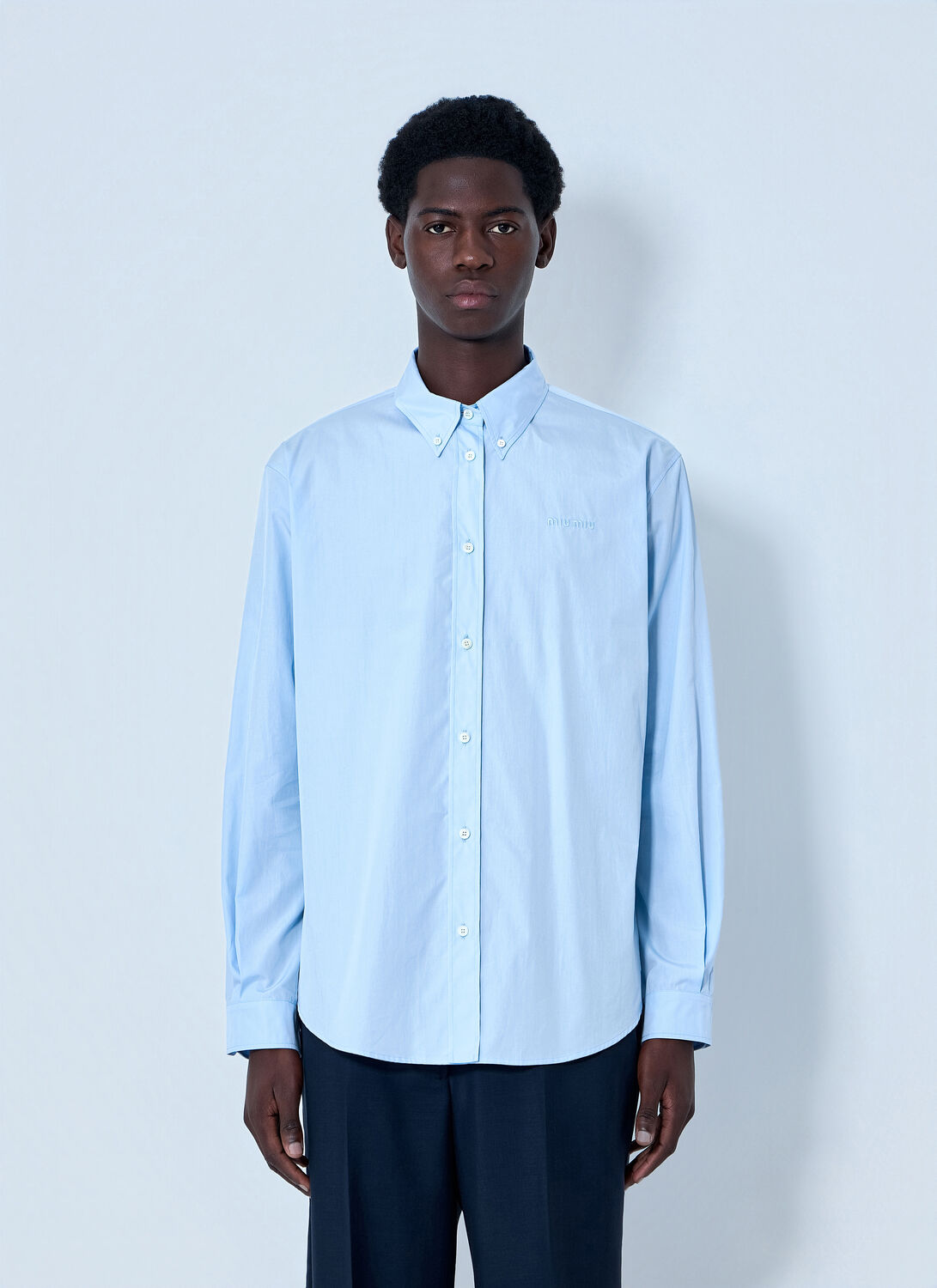 Miu Miu Cotton Poplin Button-down Shirt - Man Shirts Light Blue It - 44