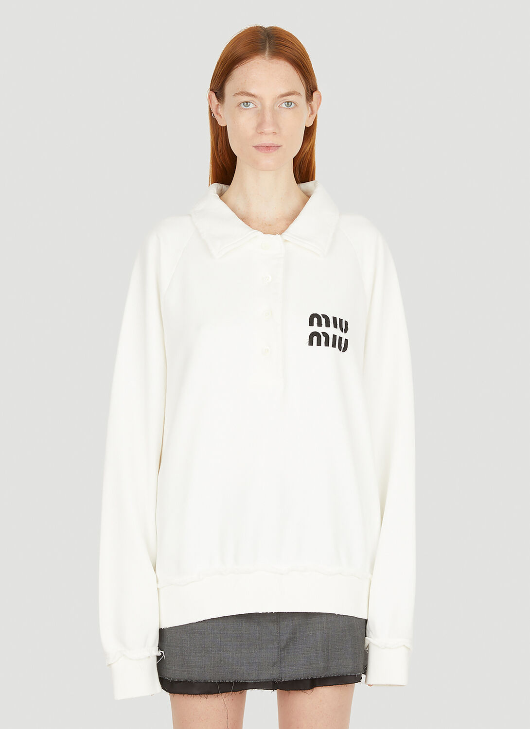 Miu Miu Cotton Polo Sweatshirt In White