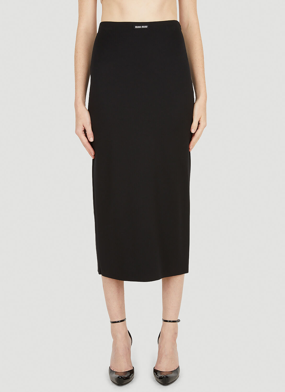 Miu Miu High-waist Stretch Midi Skirt In Black