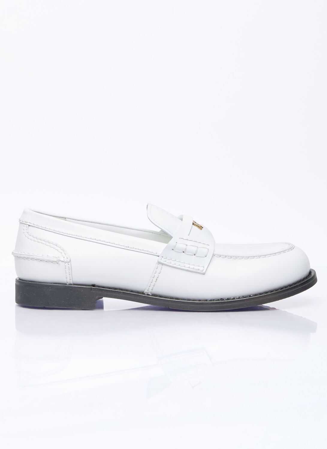 Shop Miu Miu Leather Penny Loafers In White