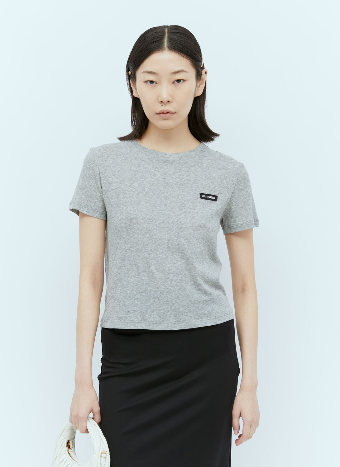 Miu Miu Logo Patch T-shirt In Gray