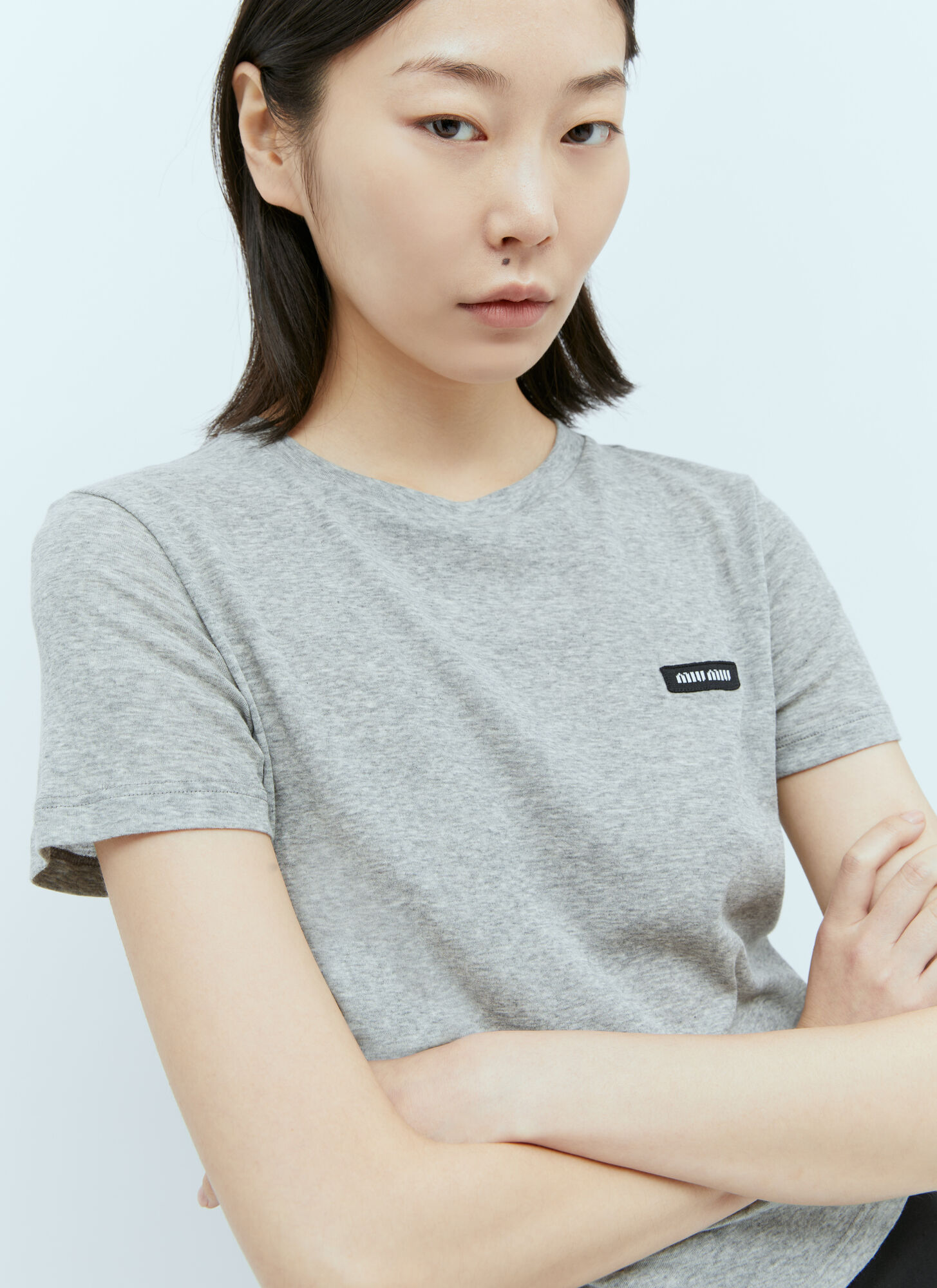  Miu Miu Miu Miu Logo Patch T-shirt - Frau T-shirts Grey S 