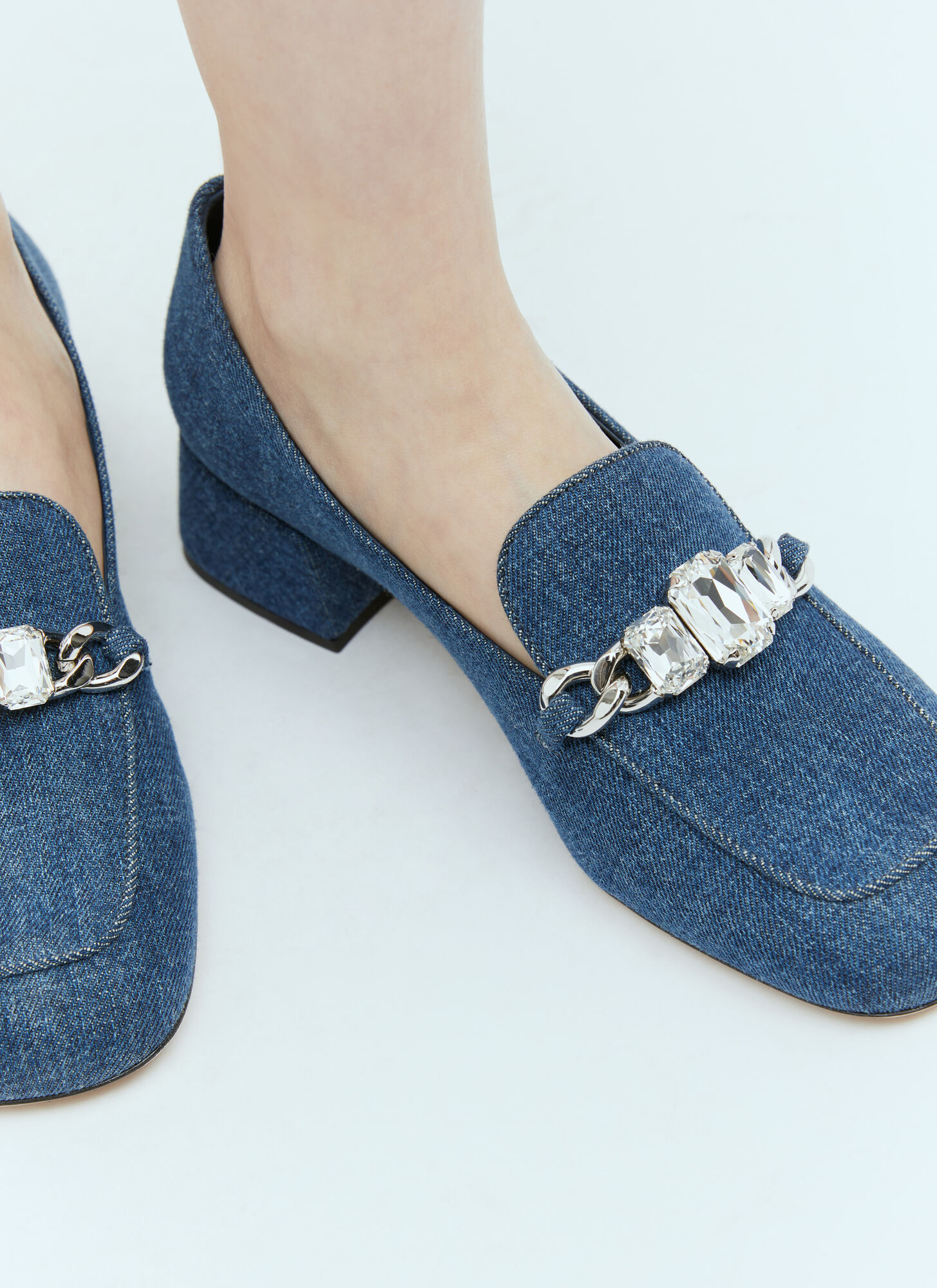  Miu Miu Miu Miu Crystal Embellished Denim Pumps - Frau Heels Blue Eu - 39 