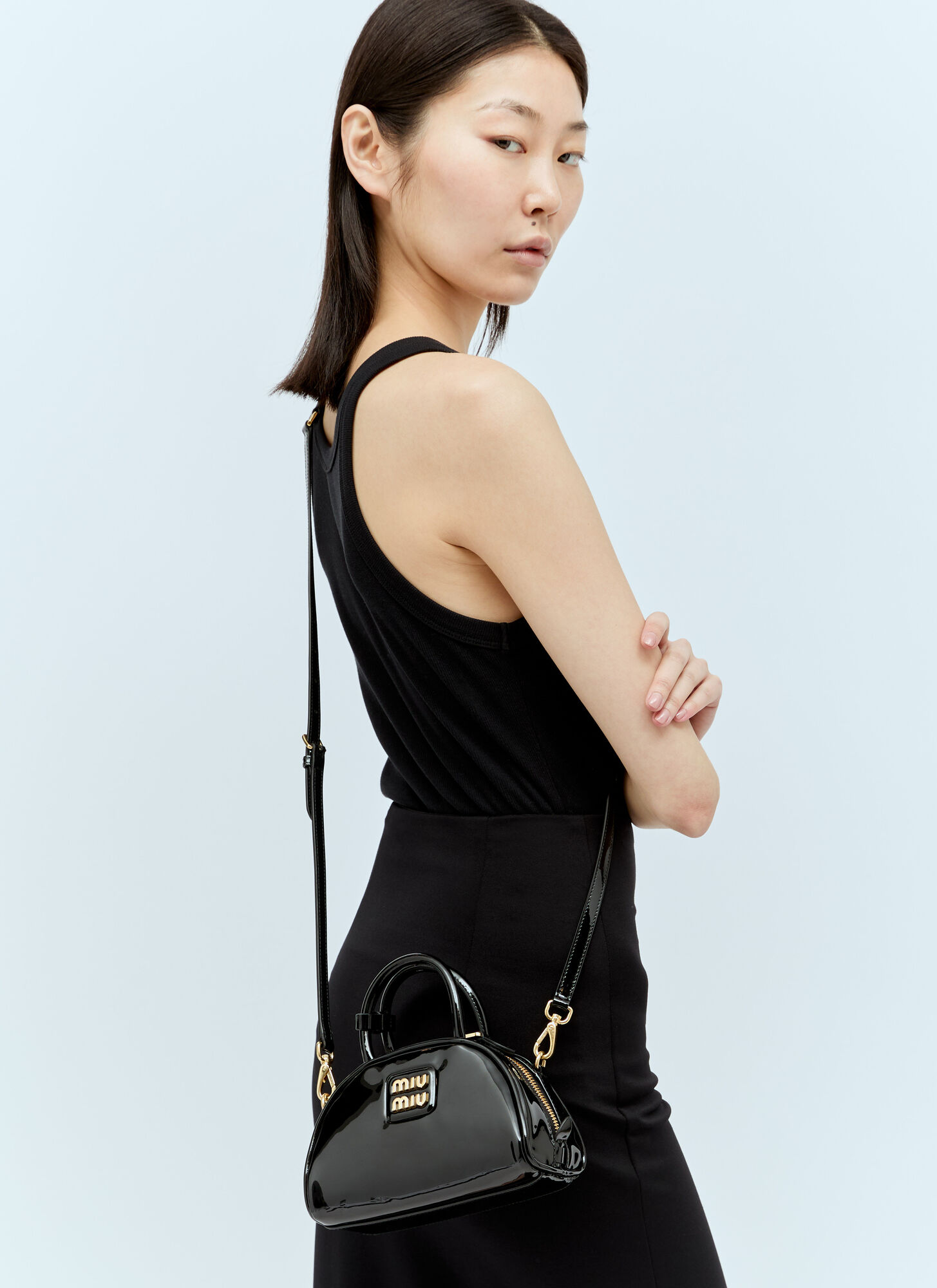 Miu Miu Patent Leather Mini Bag In Black