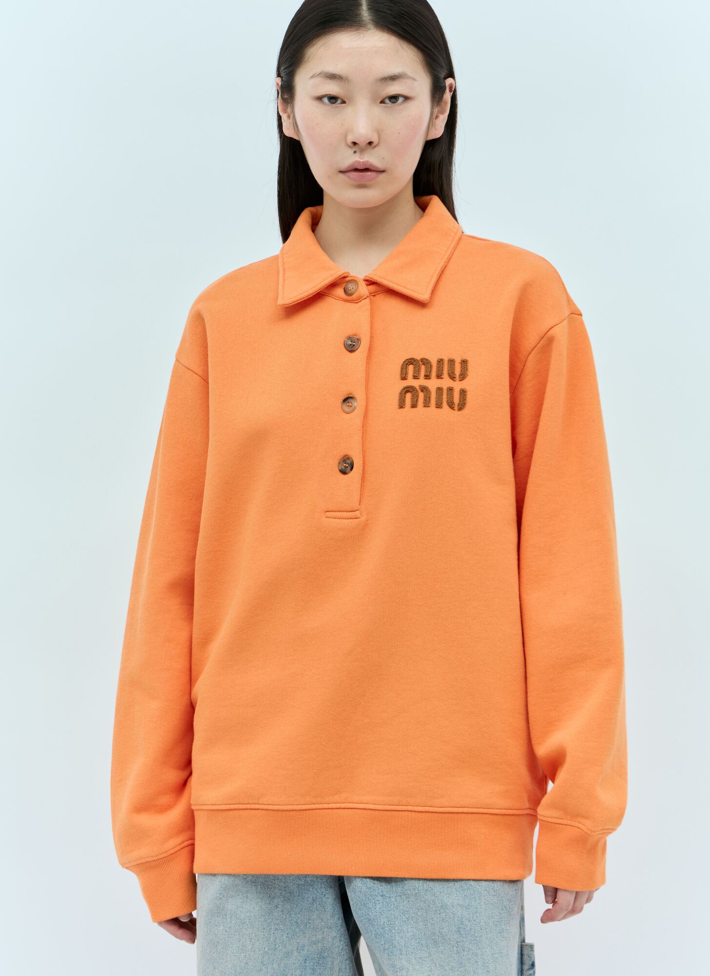 Miu Miu Logo Patch Polo Sweatshirt In Orange