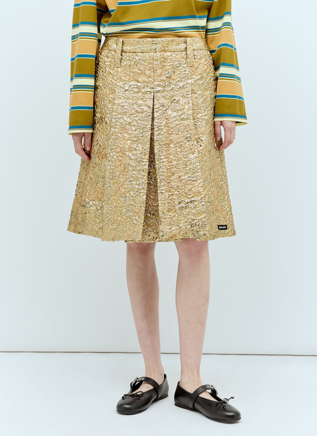 Shop Miu Miu Cloquet Lamé Jacquard Skirt In Gold