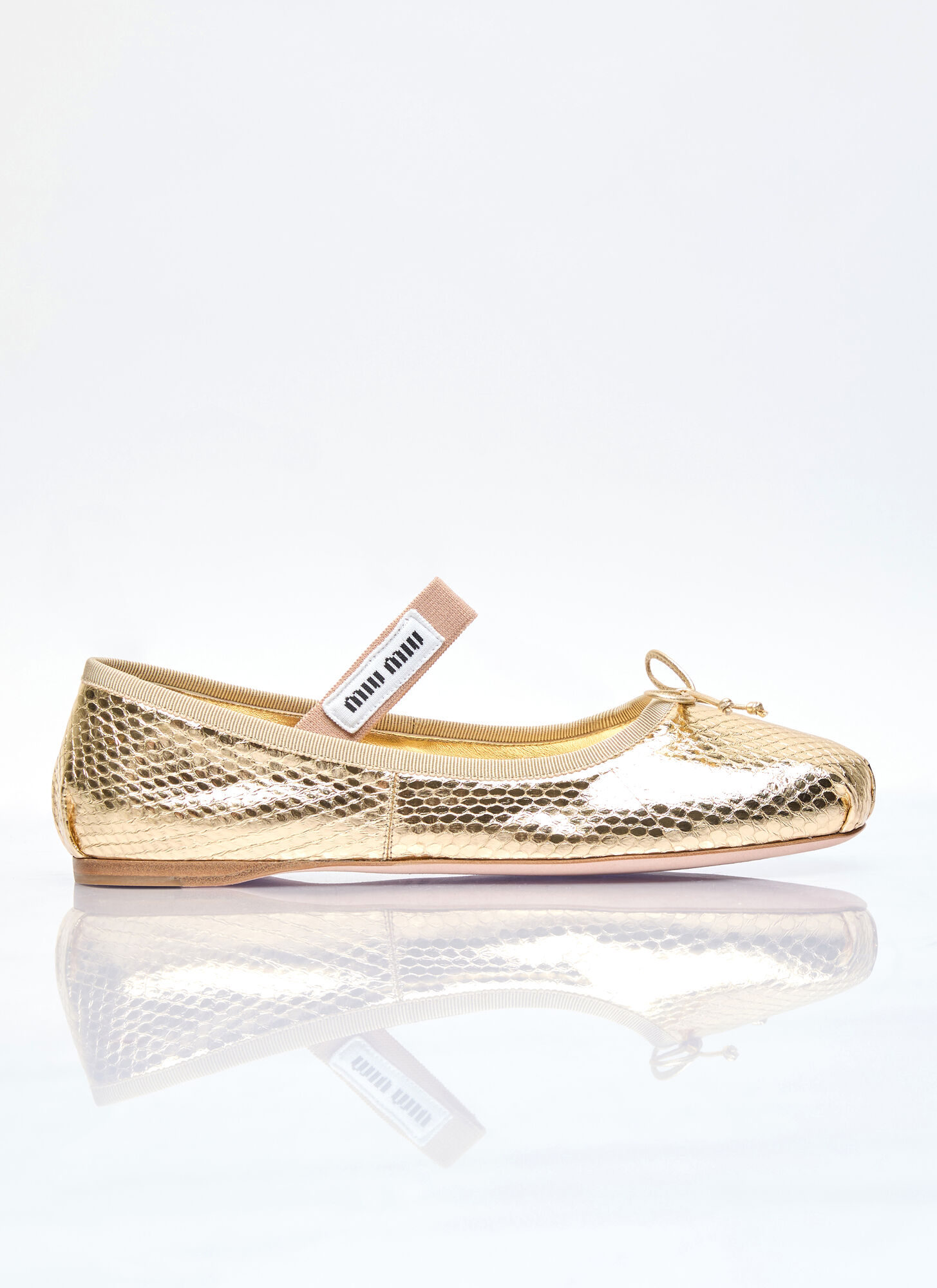 Shop Miu Miu Snakeskin Ballerina Flats In Gold