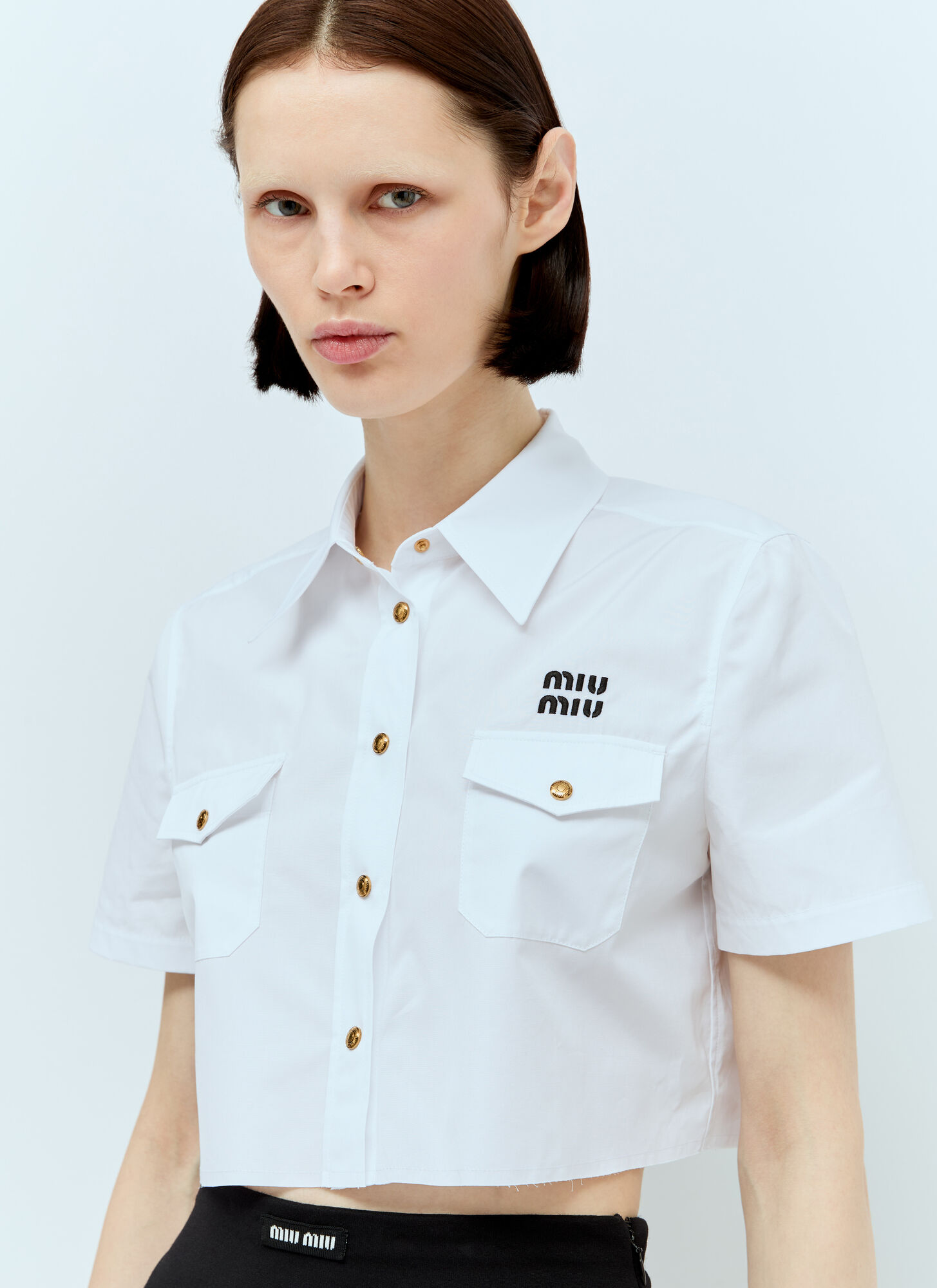Shop Miu Miu Cropped Poplin Shirt In White