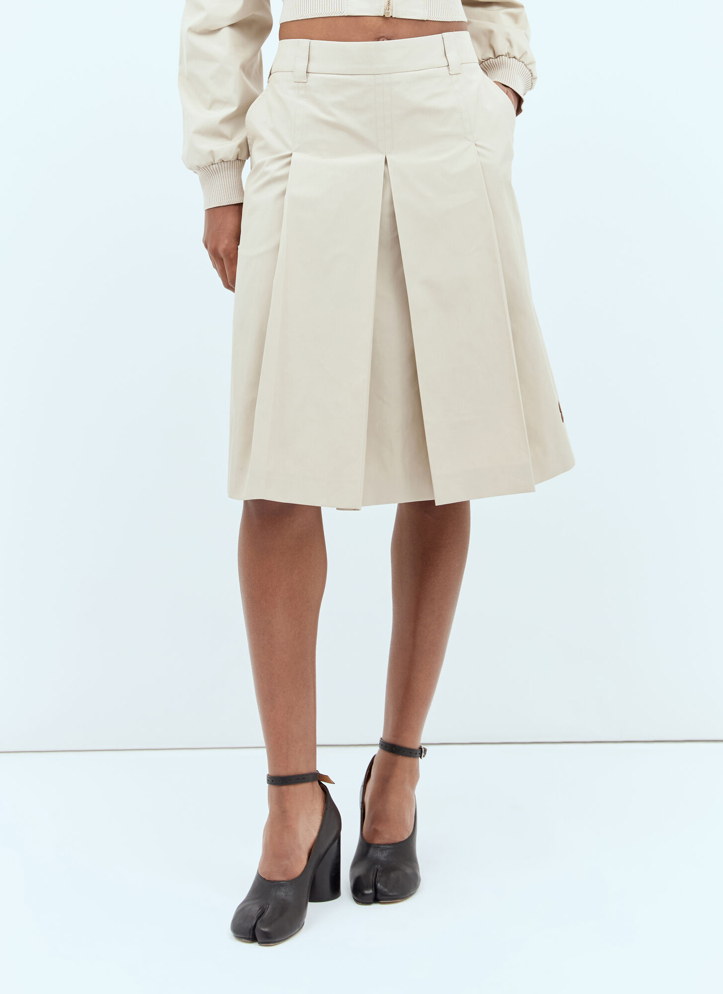 Miu Miu Pleated Midi Skirt In Beige