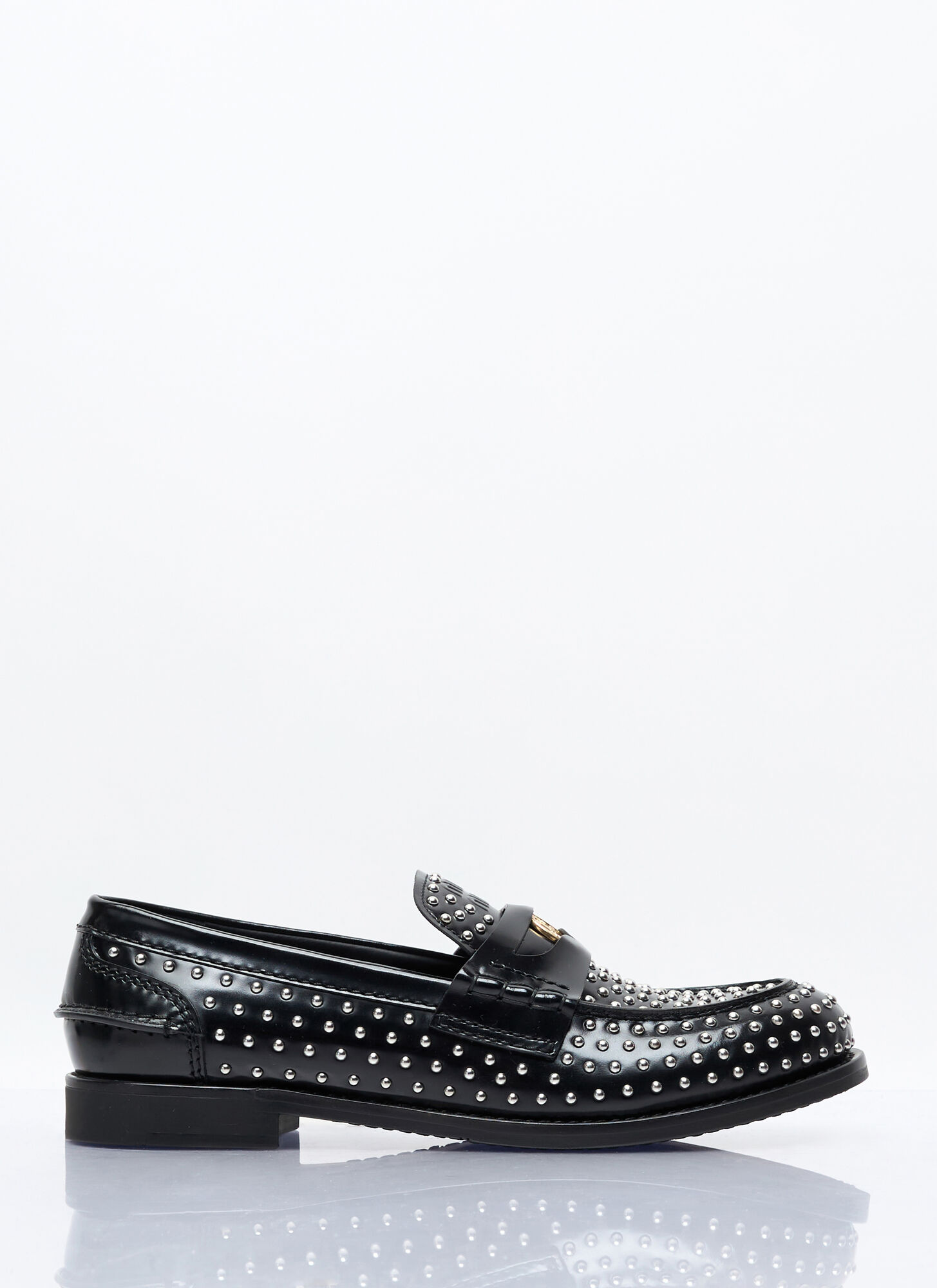 Miu Miu Women's Black Studded Leather Loafers - Woman Loafers Eu - 37