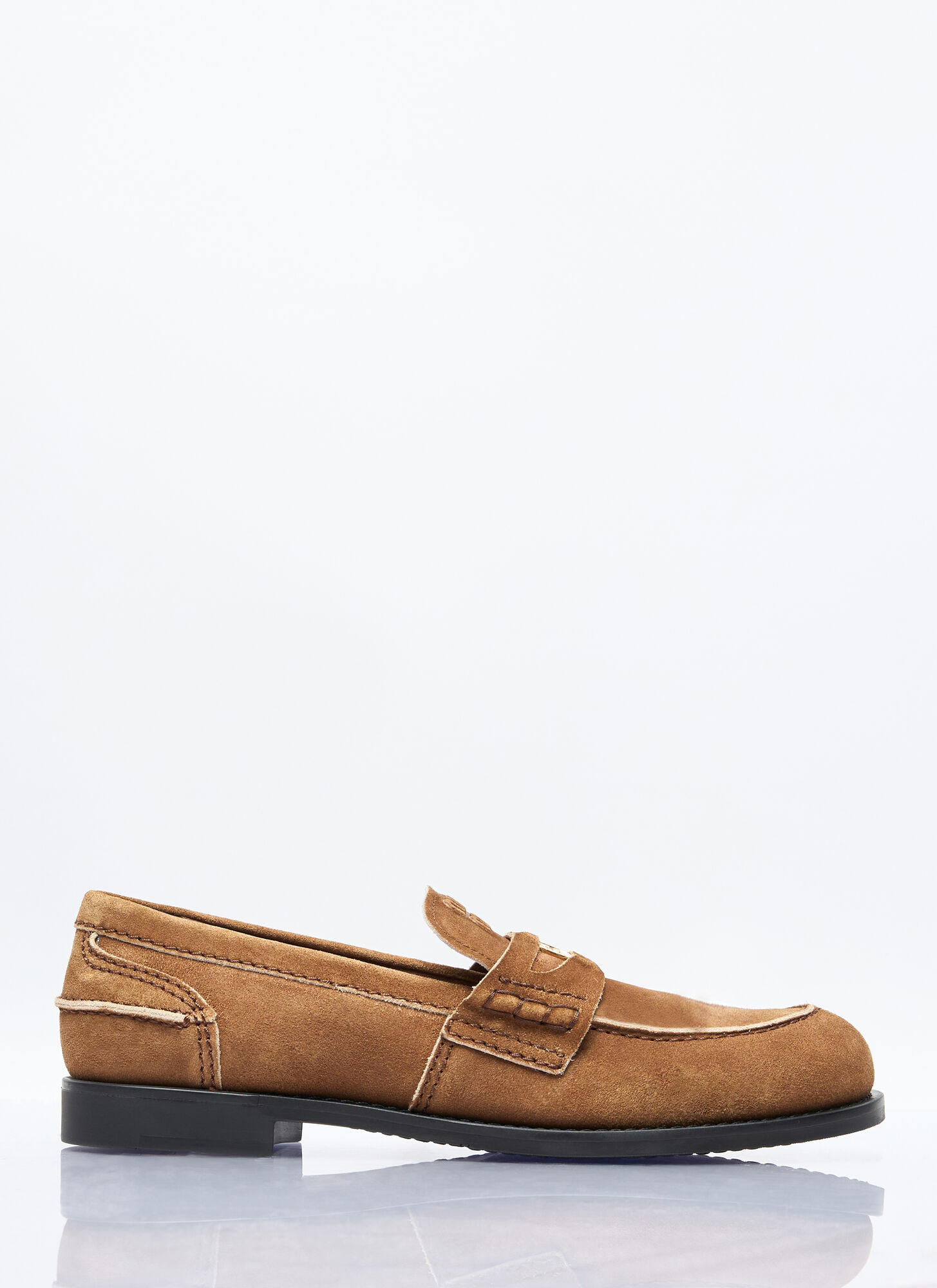 Miu Miu Coin-plaque Suede Loafers In Brown