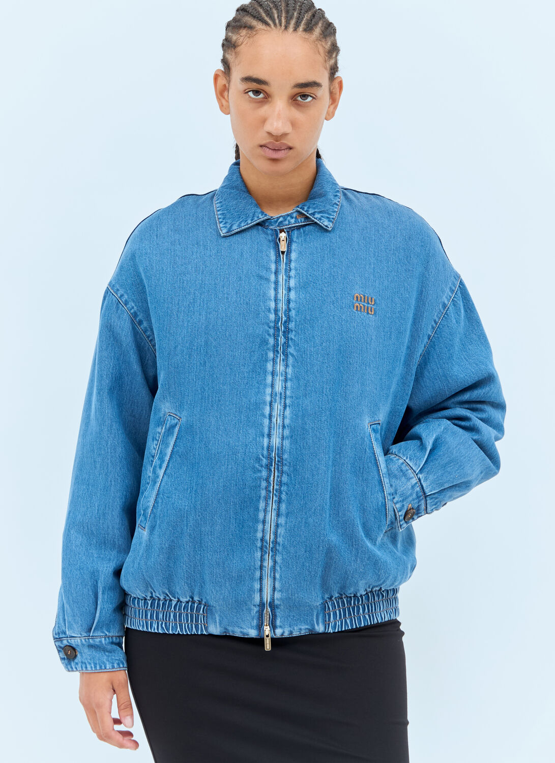 Miu Miu Women Padded Denim Jacket In Blue