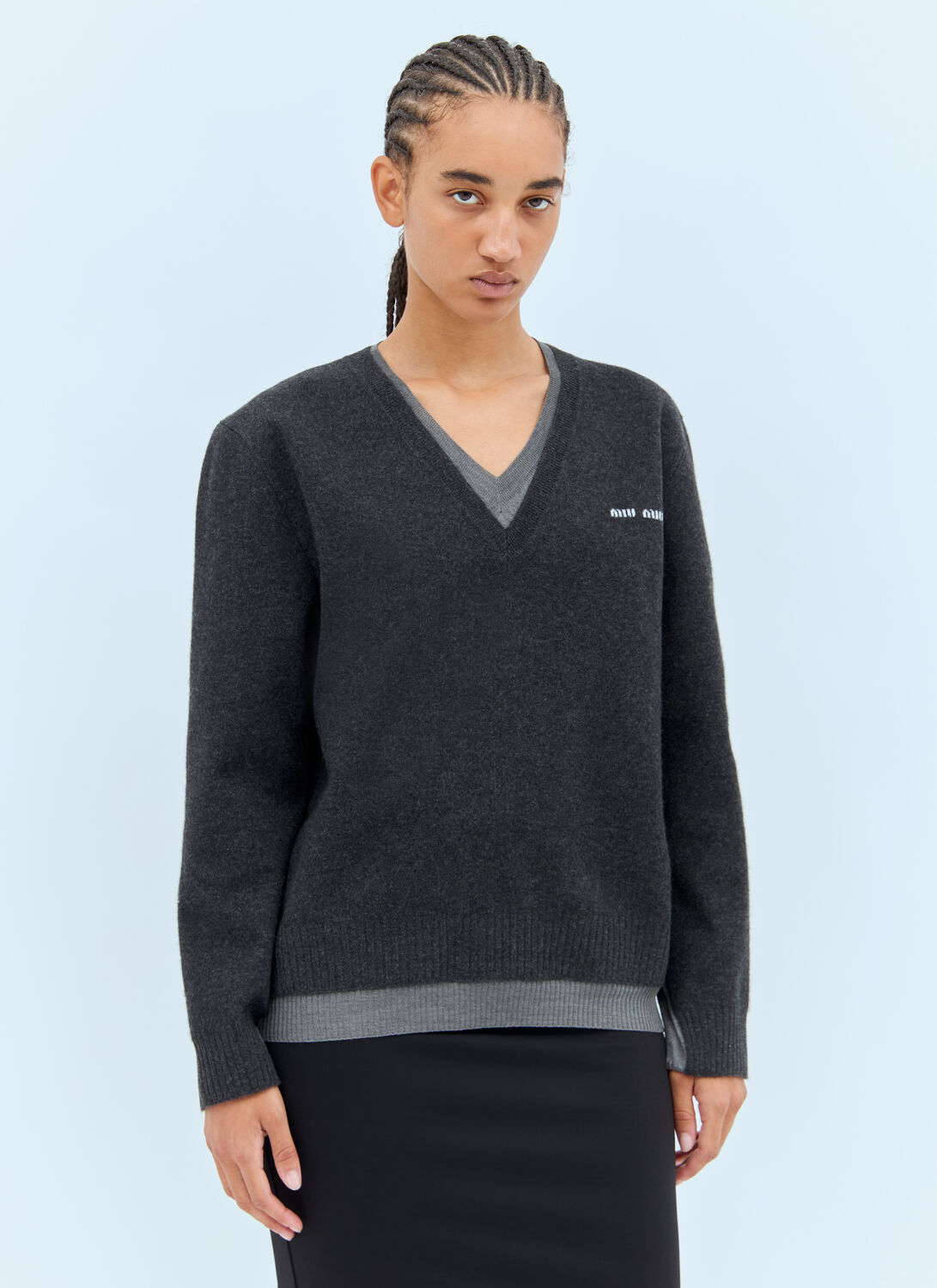 Miu Miu Women Logo Emboidery Sweater In Grey