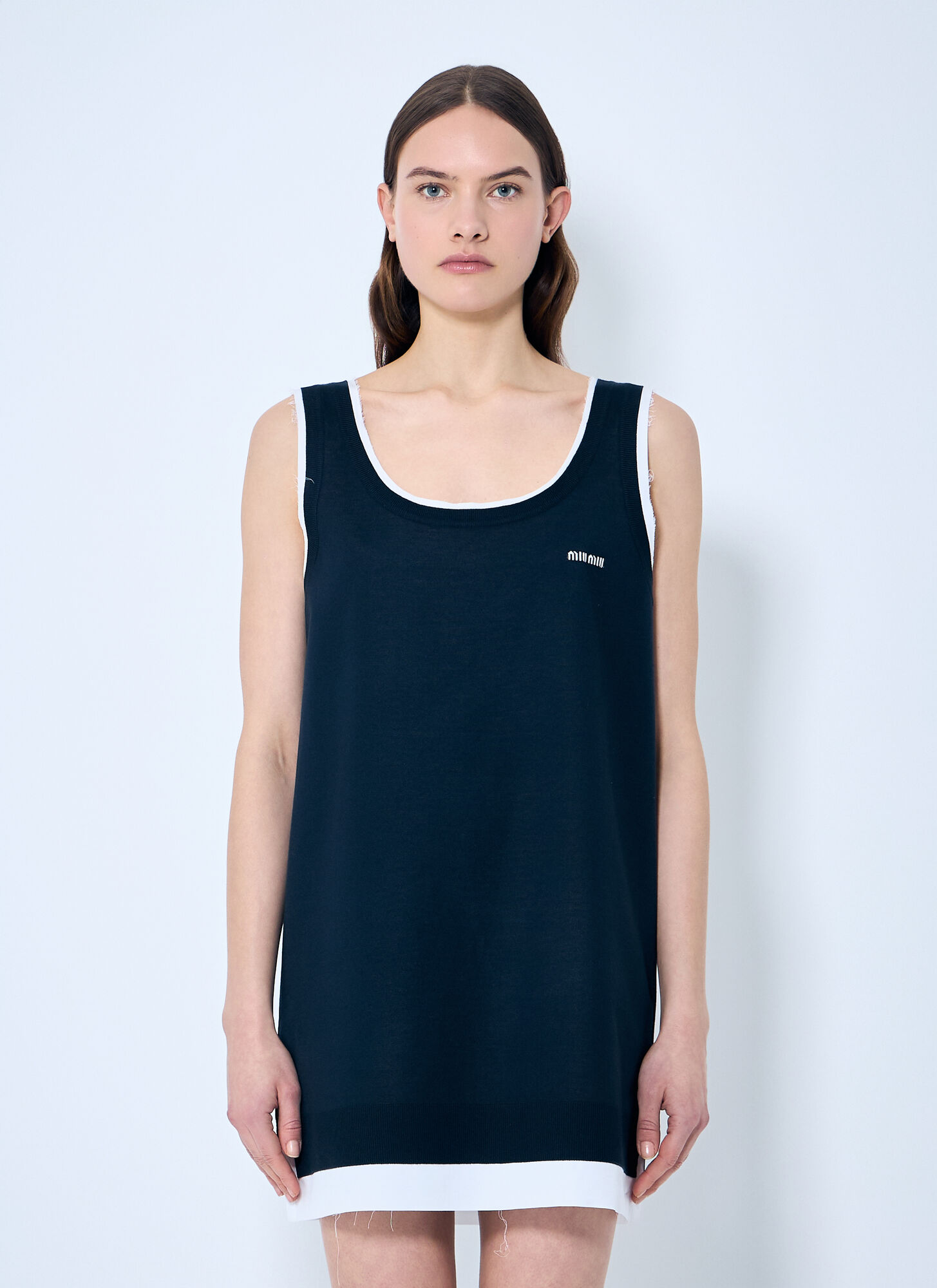 Miu Miu Women's Blue Knit And Poplin Mini Dress - Woman Dresses It - 42