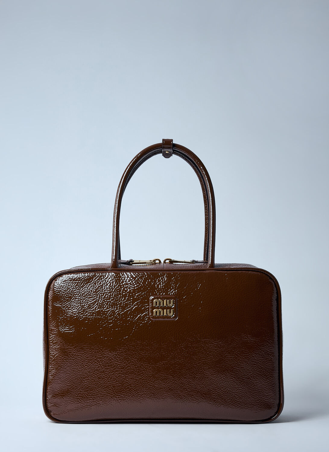 Miu Miu Beau Naplak Patent Shoulder Bag In Brown