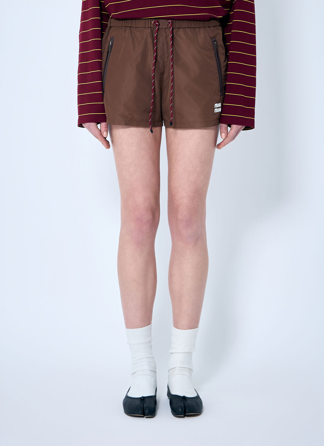 Miu Miu Tec Canvas Shorts In Brown