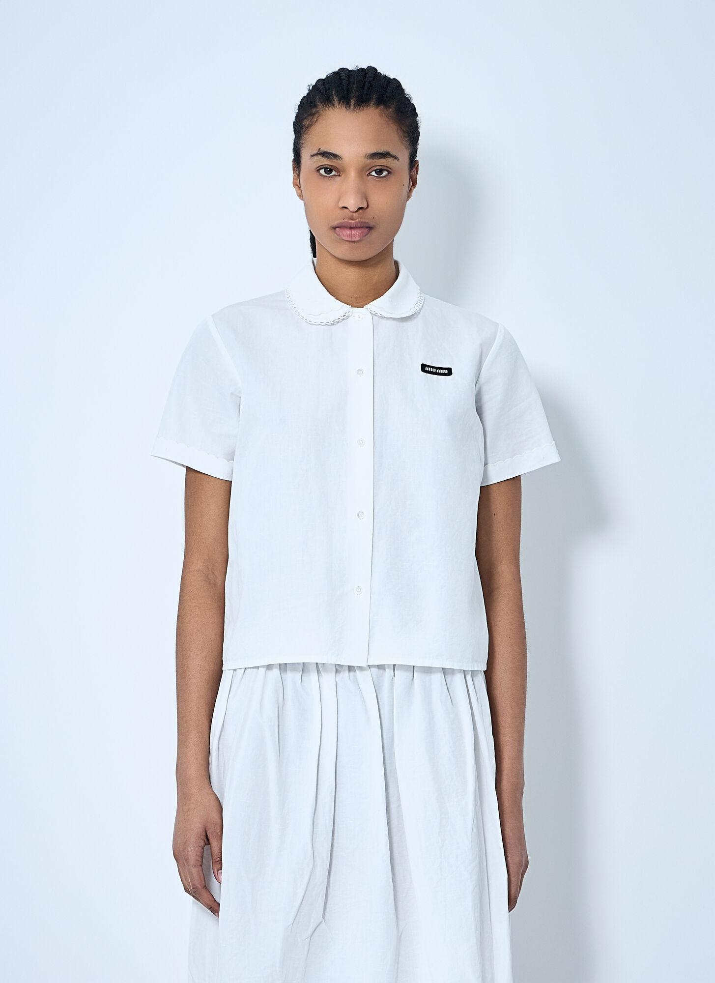 Miu Miu Women's White Logo Patch Shirt - Woman Shirts It - 38