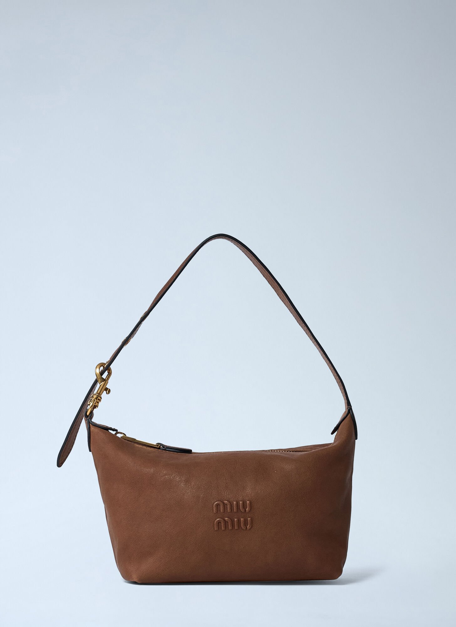 Miu Miu Leather Logo Motif Shoulder Bag In Brown