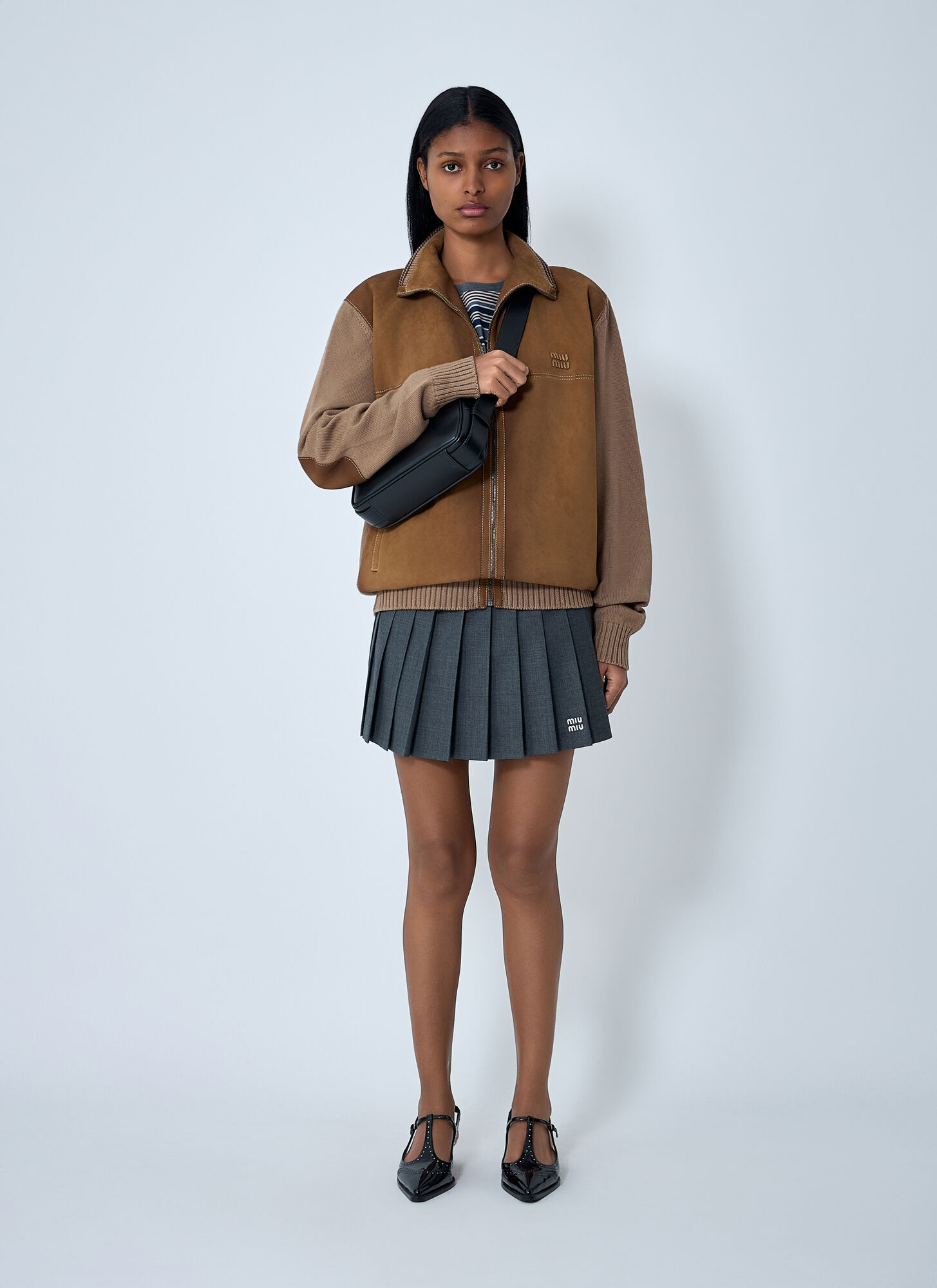  Miu Miu Miu Miu High Neck Suede-panel Jacket - Frau Jacken Brown It - 40 