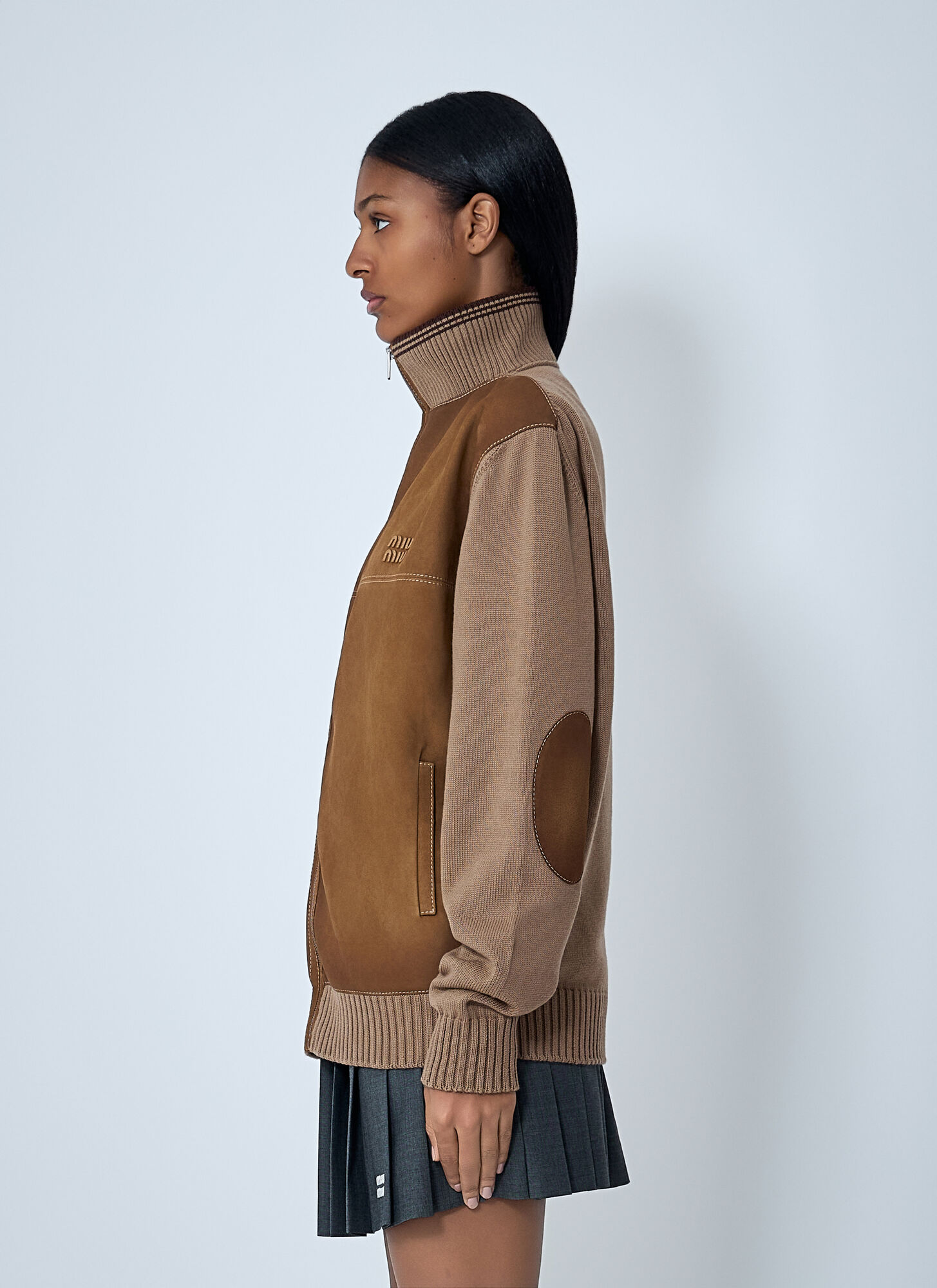  Miu Miu Miu Miu High Neck Suede-panel Jacket - Frau Jacken Brown It - 40 