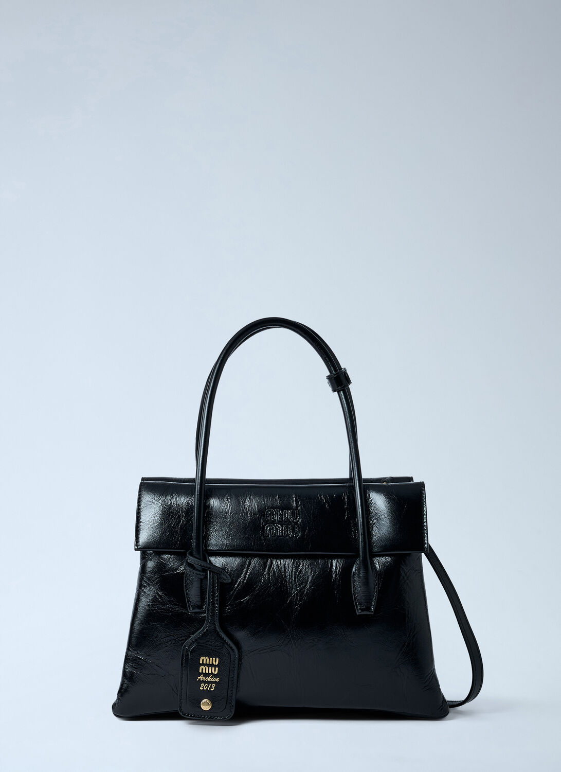 Miu Miu Solitaire Patent Handbag In Black
